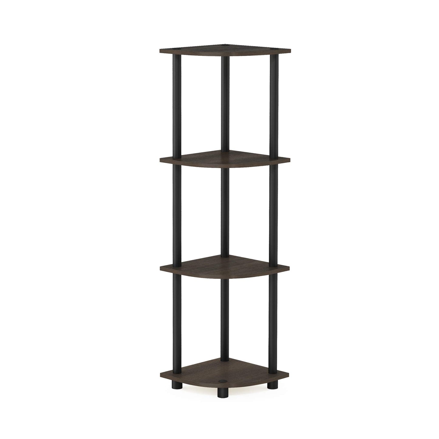 Furinno TURN-N-TUBE Corner Shelf, 4-Tier Corner Bookshelf, Display Storage Shelves with Open Shelves, for Organization and Storage, Living Room, Home Office, Garage, Dark Brown Grain