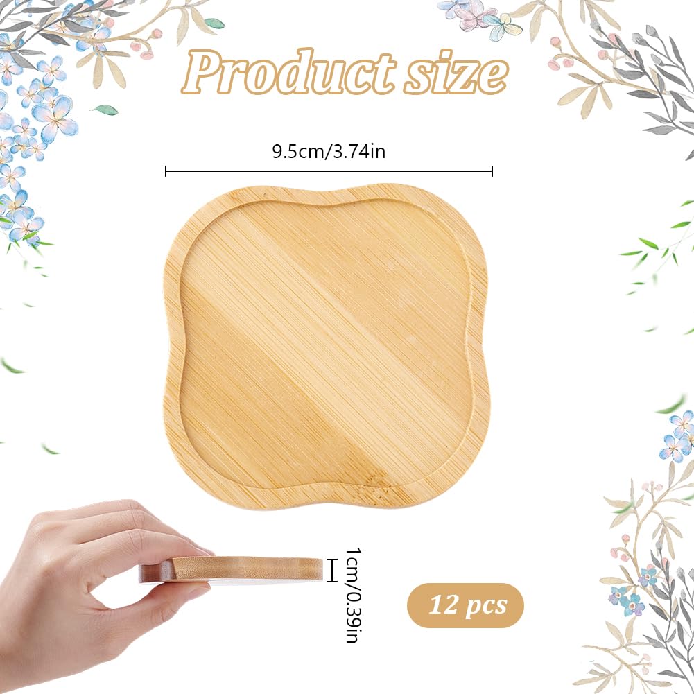 WEBEEDY 12 Pcs DIY Mosaic Bamboo Coasters for Crafts, Clover Shaped Mosaic DIY Coasters Blank Base Trays Drinking Cup Coaster for Tabletop Planters Protection Home Kitchen Party Decor, 3.7 Inch