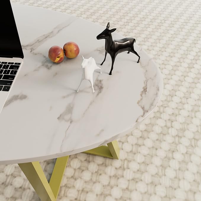 Wolawu Coffee Table White Faux Marble Coffee Table