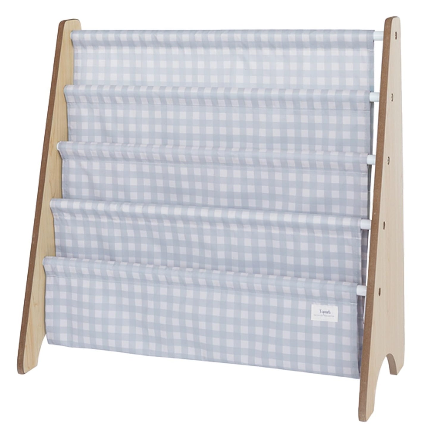3 Sprouts Kids Bookshelf with Recycled Fabric - 4-Tier Sling Storage for Kids Rooms Holds 35 Titles - Toddler Organizer for Ages 3+ - Gingham Blue