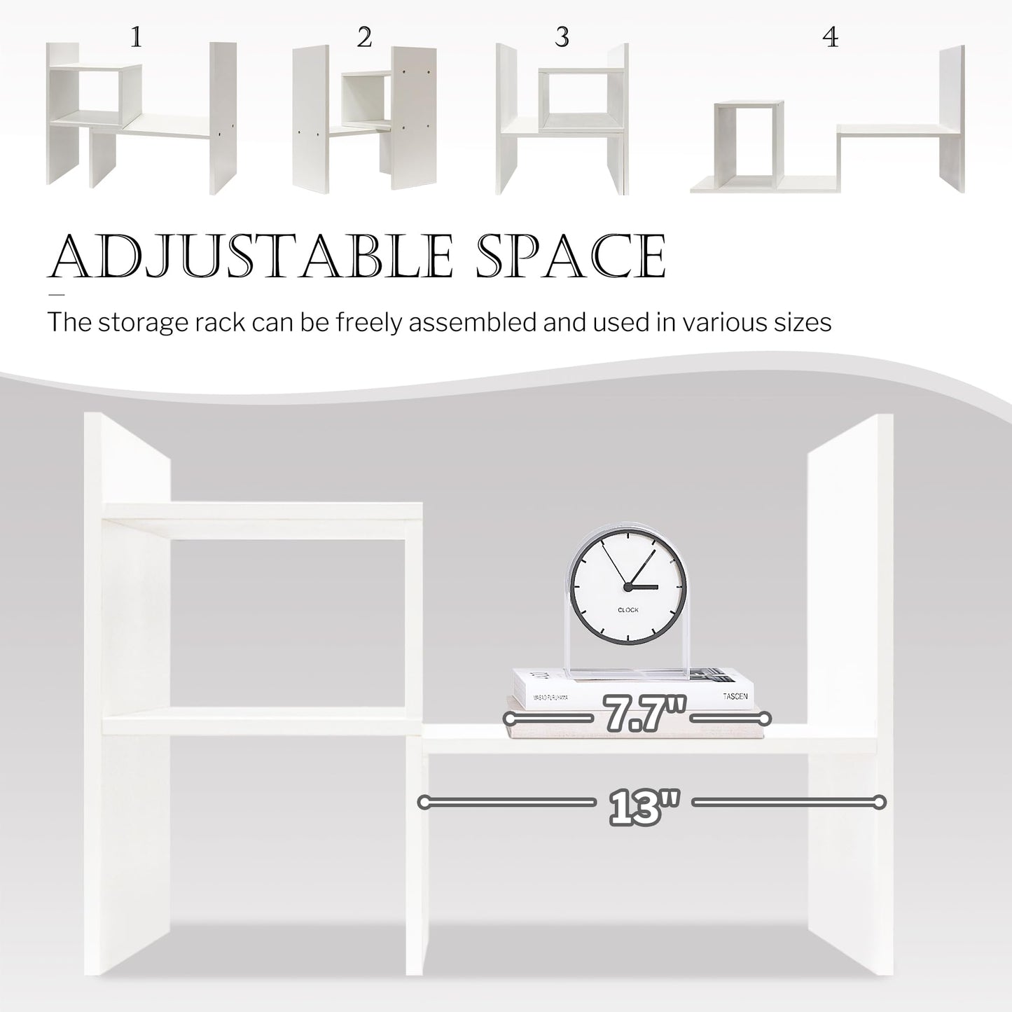 Jerry & Maggie - Desktop Organizer Office Storage Rack Adjustable Wood Display Shelf | Birthday Gifts - Toy - Home Decor | - Free Style Rotation Display - True Natural Stand Shelf (White)