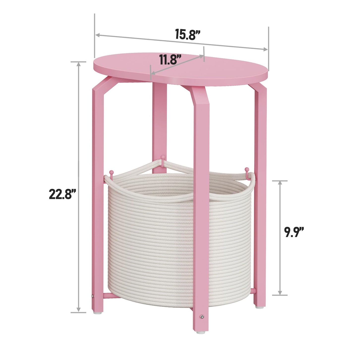 TUTOTAK Set of 2 Oval End Tables with Woven Storage Baskets, Pink Small Side Tables for Living Room, Bedroom, Pink TB01BP0932