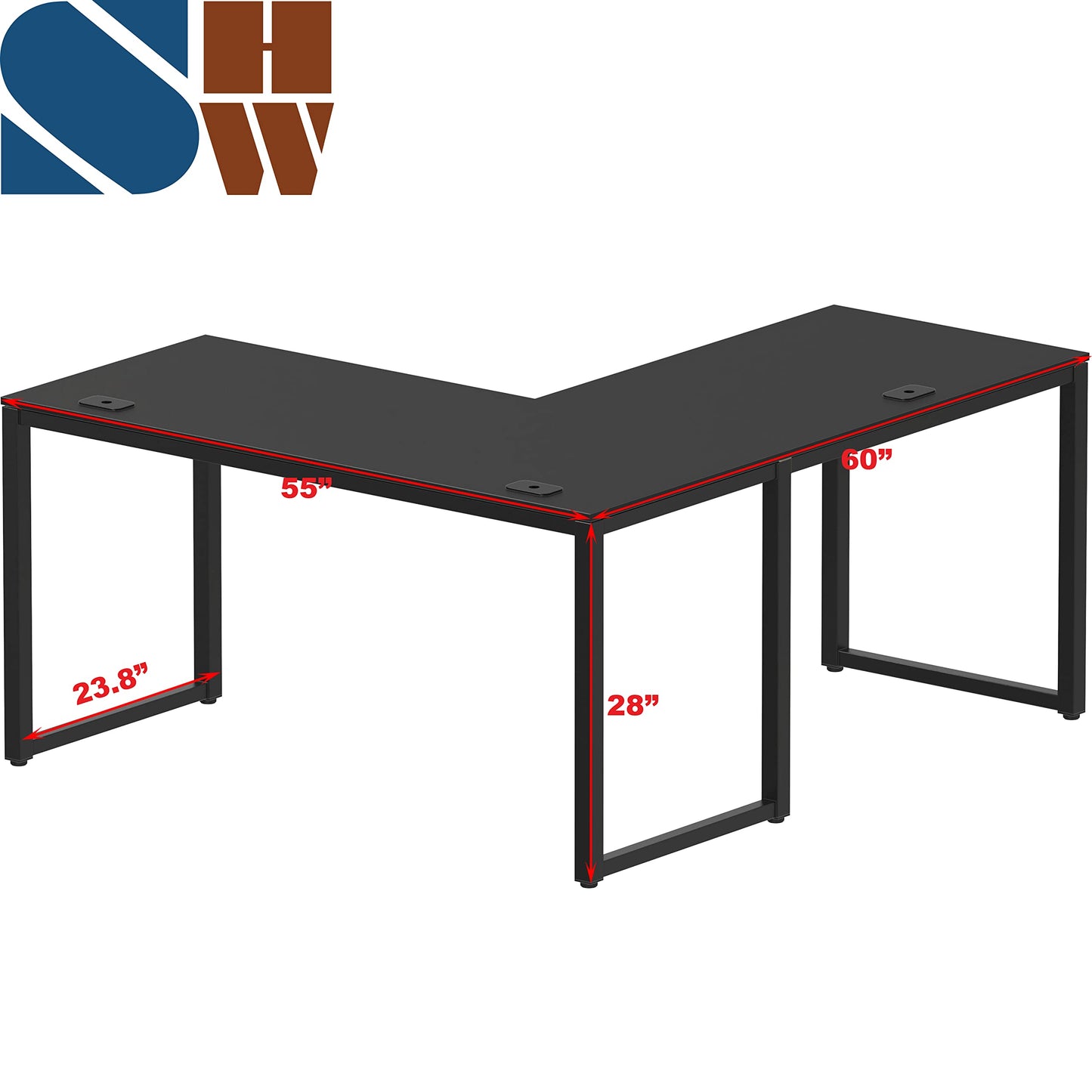 SHW 55 x 60 Inches Commercial-Grade L-Shape Corner Office Computer Desk, Black