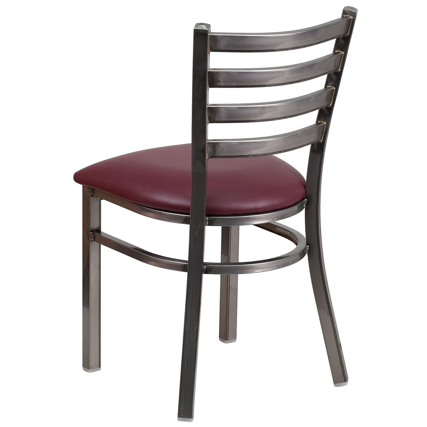 Flash Furniture HERCULES Series Clear Coated Ladder Back Metal Restaurant Chair - Burgundy Vinyl Seat