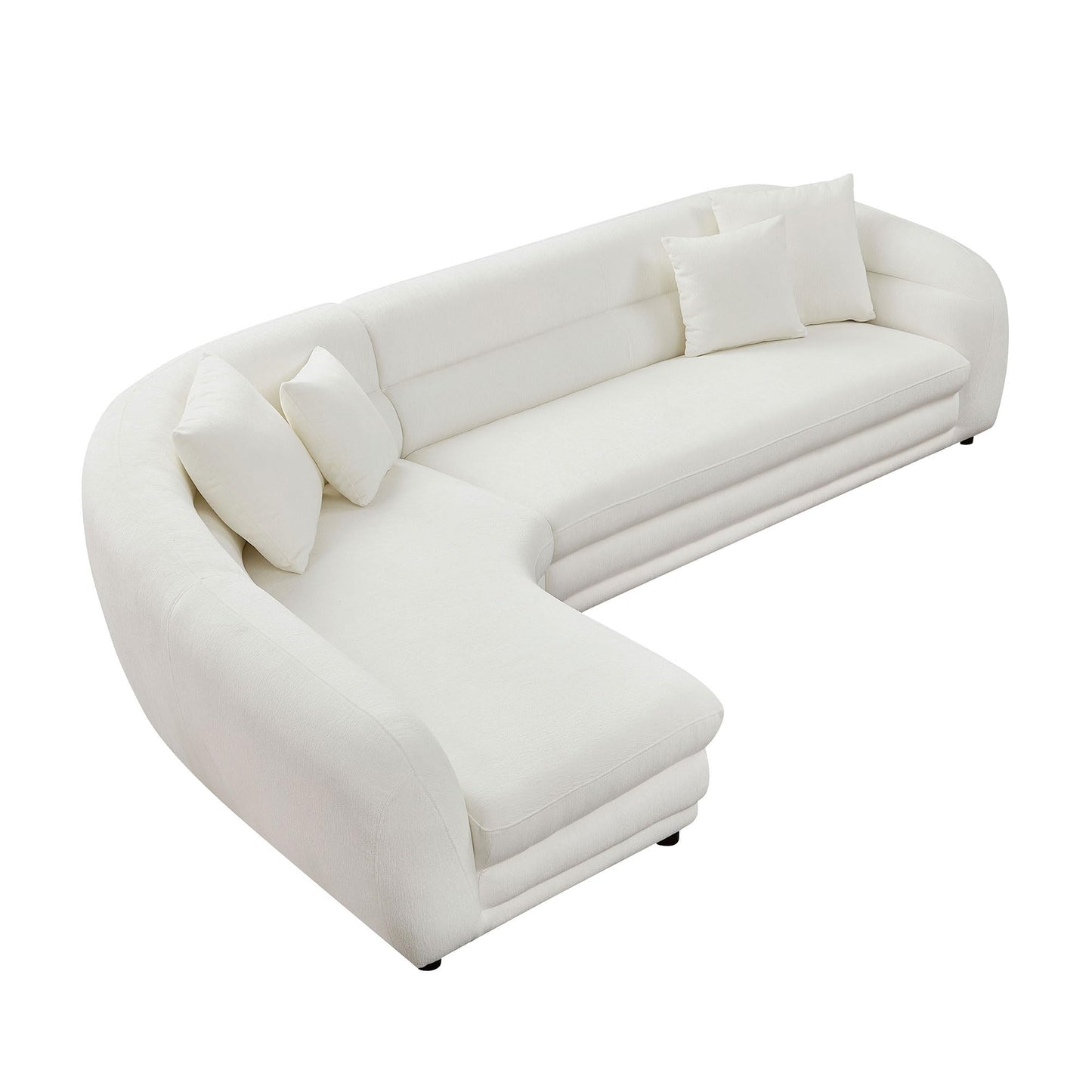 BBTJOINT Contemporary Living Room Set Including Oval Coffee Table, Curved Sectional Sofa, Crisp White Chennile L-Upholstery L-Shaped Couch,