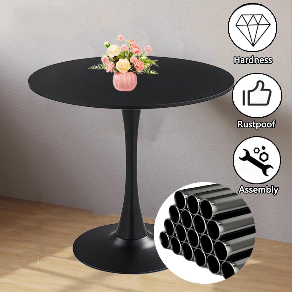 HYYTEIBL 23.4" Tulip Dining Table, Black, Perfect for 2-4 People, Mid-Century Modern Style, Round MDF Top with Sturdy Base for Dining Room, Living Room, Cafe