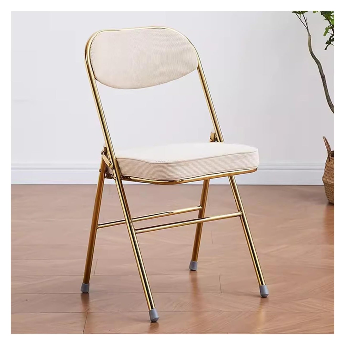 Padded Folding Chairs Velvet Foldable Office Chairs Stool with Thick Padded Seats,Steel Frame Indoor Visitor Chair Event Chair for Dining Living Room (Color : Cream)