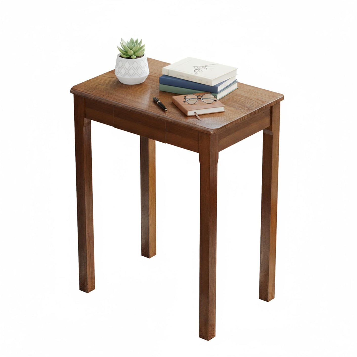 Love-KNPTUS Solid Wood Desk with Drawers - 23.6" Narrow Desks for Small Spaces, Mid Century Modern Desks, Small Wooden Vintage Computer Writing Desk, Study Table for Home Office Bedroom, Walnut