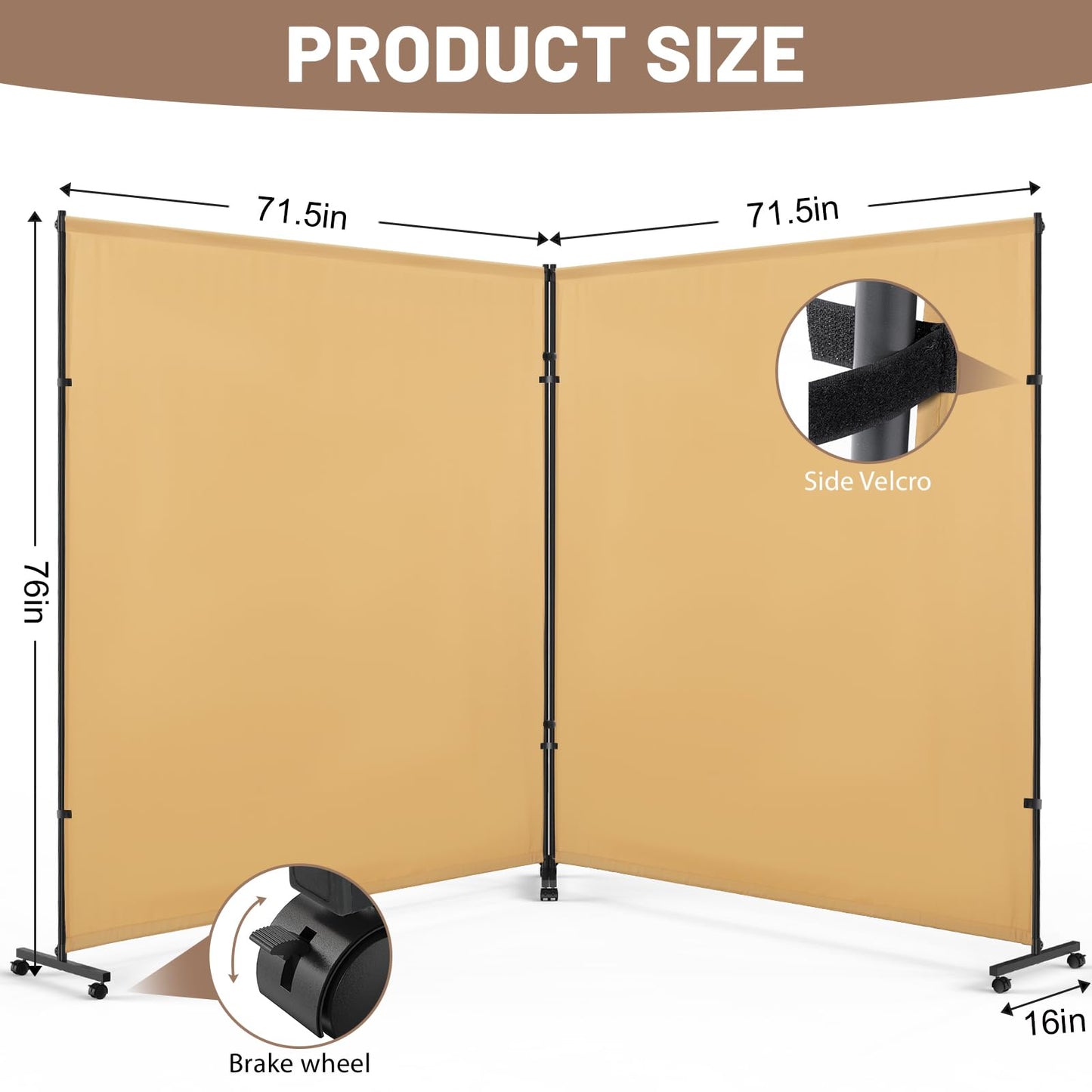 VAMFUTRE 2 Panels Room Divider/Privacy Screen with Caster Wheels and Brakes - Stylish and Versatile Partition for Home,Office,School and Restauran (Bright Yellow, 12FT*6FT)