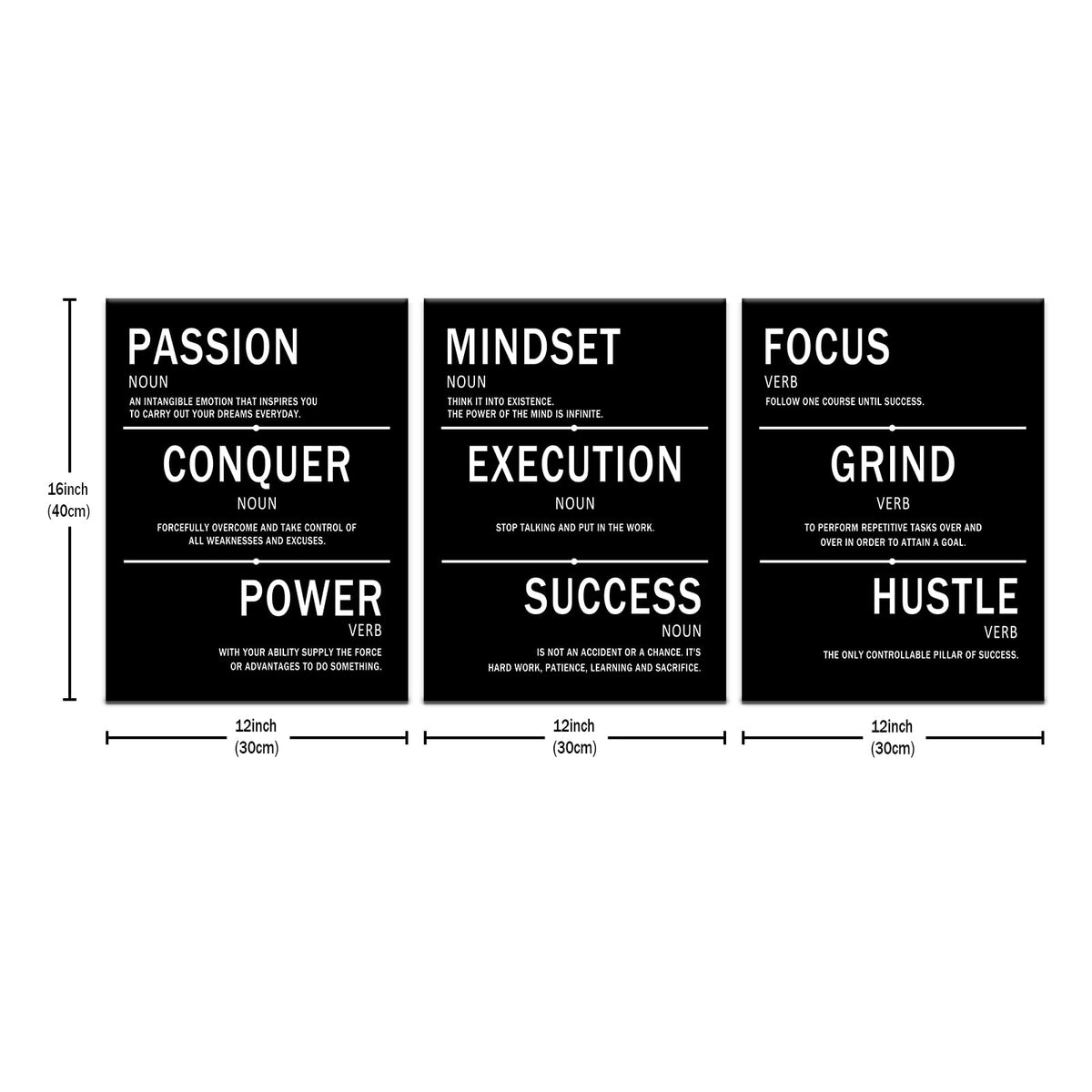 PSYYSP Mindset Execution Success Motivational Canvas Office 3 Piece Print Wall Art Inspirational Poster Painting Modern Inspiring Artwork for Bedroom Office Decoration Ready to Hang [36''W x 16''H]