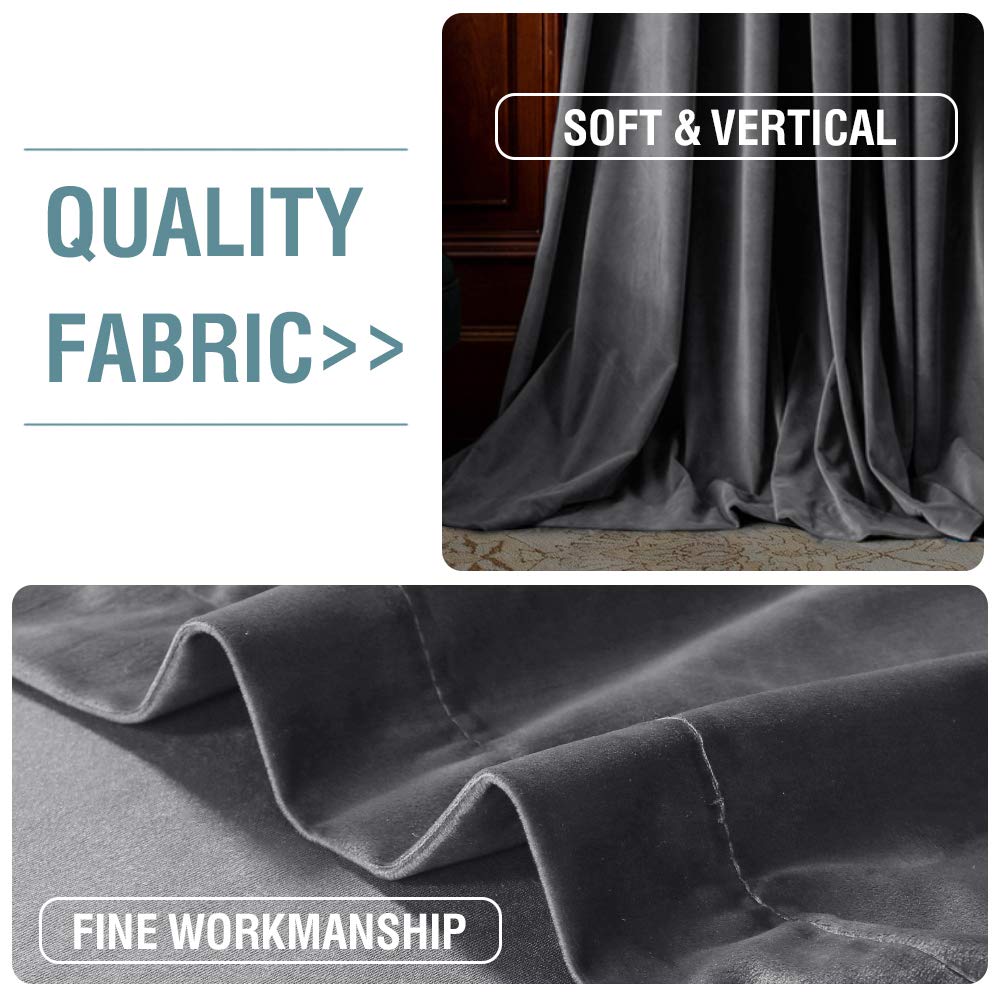 H.VERSAILTEX Velvet Curtains for Living Room Thermal Insulated Luxury Drapes for Bedroom Super Soft Room Darkening Curtains for Theatre Window Treatment Grommet 2 Panels, W52 x L84 Inch, Grey