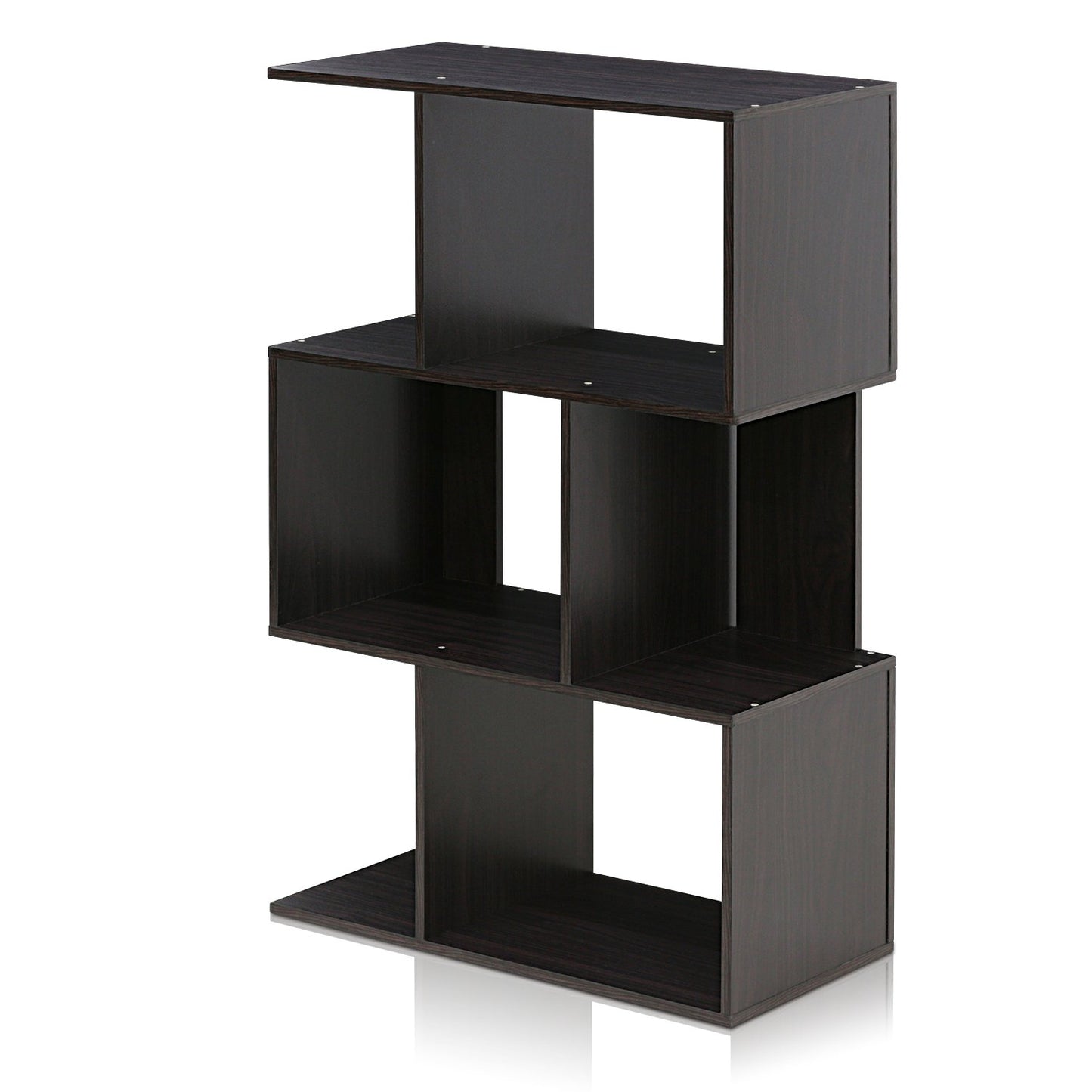 Furinno SIMPLY Book Shelf, 3-Tier Geometric Bookshelf, S-Shape Bookcase with Open Shelf, 11.8" x 23.6" x 37.3", for Organization and Storage, for Living Reoom, Bedroom, Home Office, Espresso