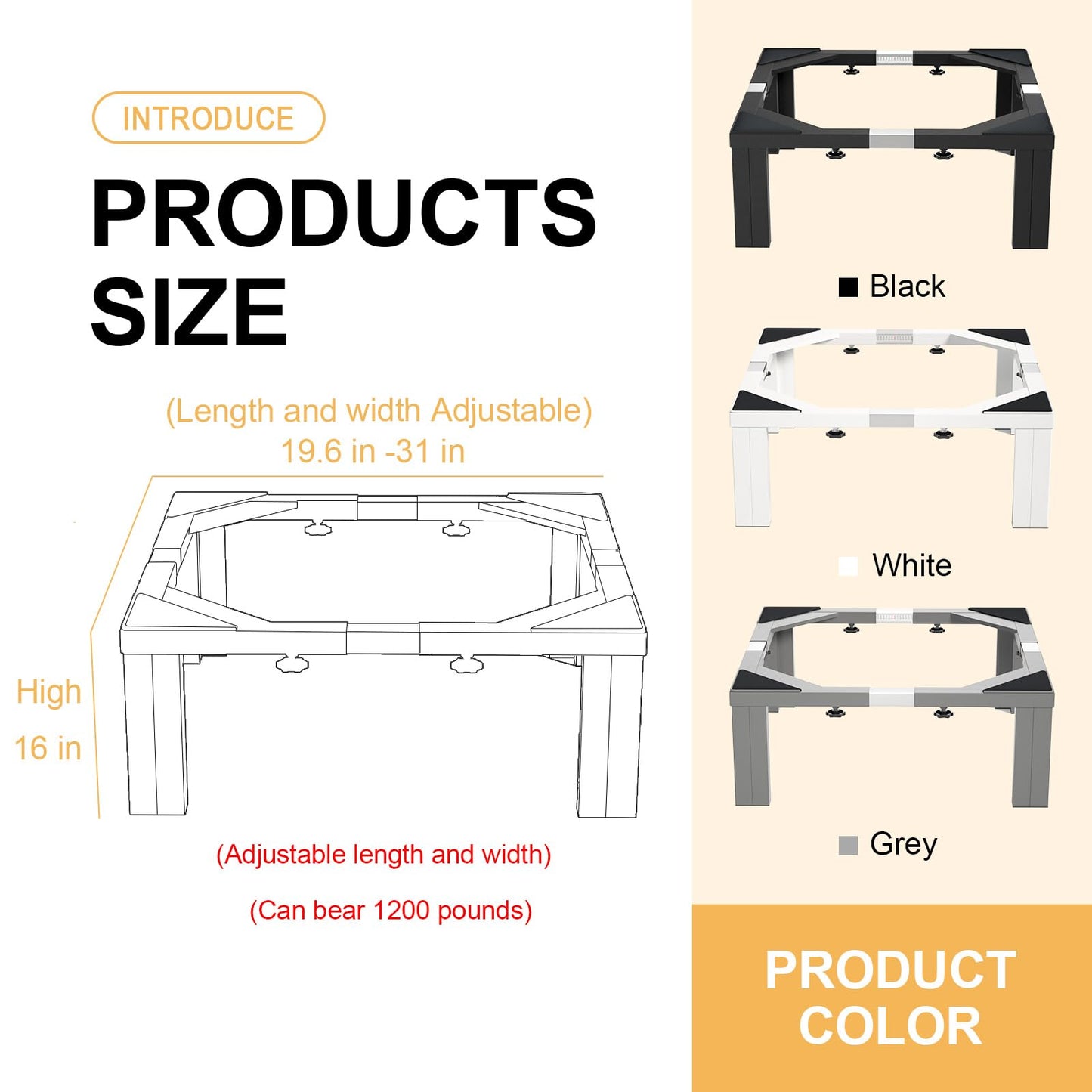 I'Ezonk Full size Heavy duty all steel Laundry Pedestal, 16" Height Washer and Dryer Pedestals, Adjustable Universal washing machine stand and Ice maker stand(White)