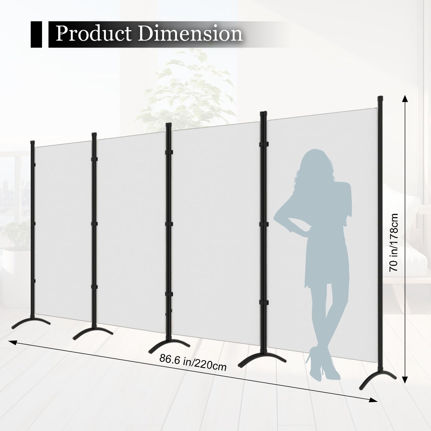 Room Divider, 6FT Tall Folding Partition Room Dividers 4 Panel, Portable and Freestanding Room Divider Screen Wall Divider for Home and Office, White