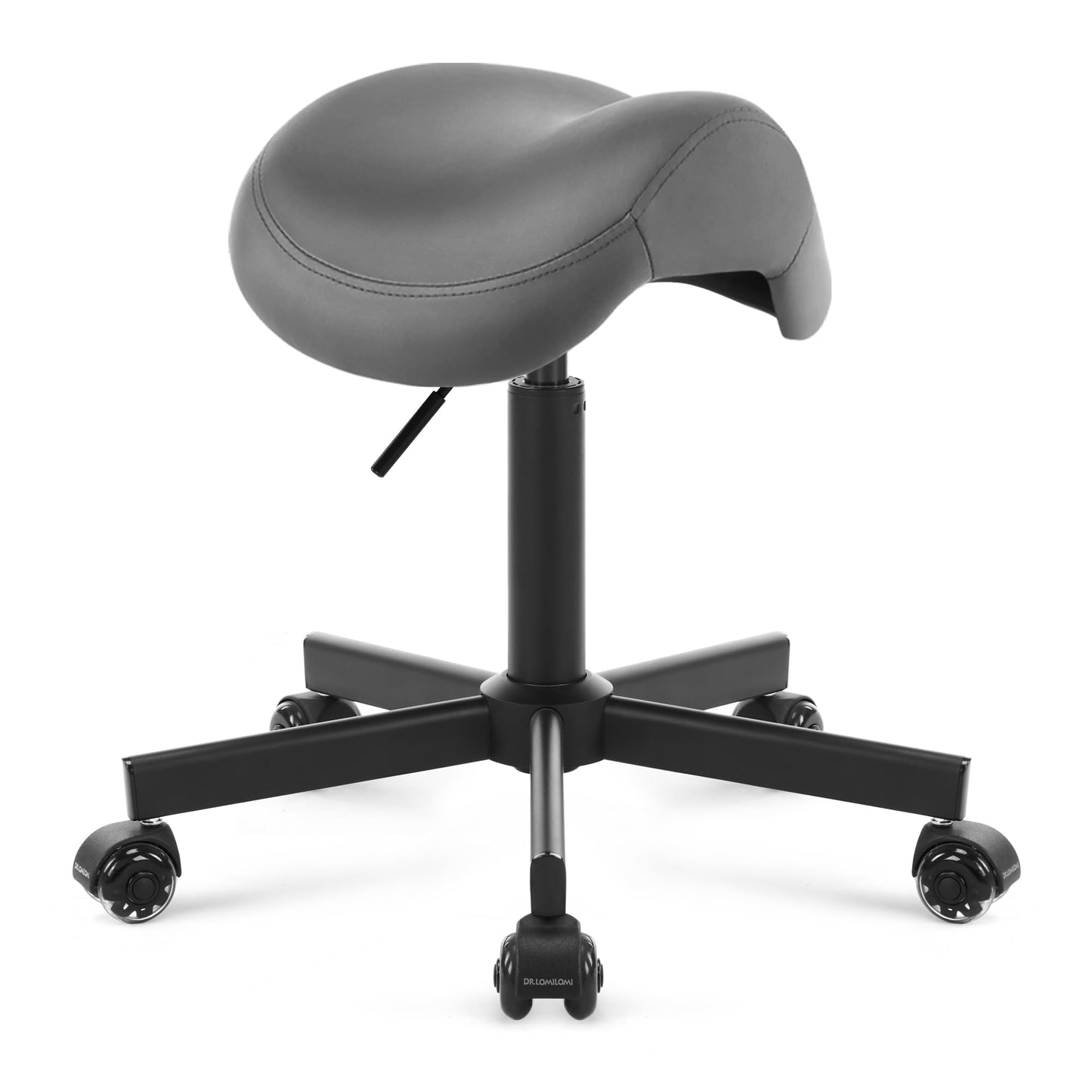 DR.LOMILOMI Haku 506 Series Ergonomic Saddle Stool, Adjustable Pneumatic Swivel Rolling Stool with Wheels for Salon, Medical, Spa, Tattoo, Home and Office, Grey