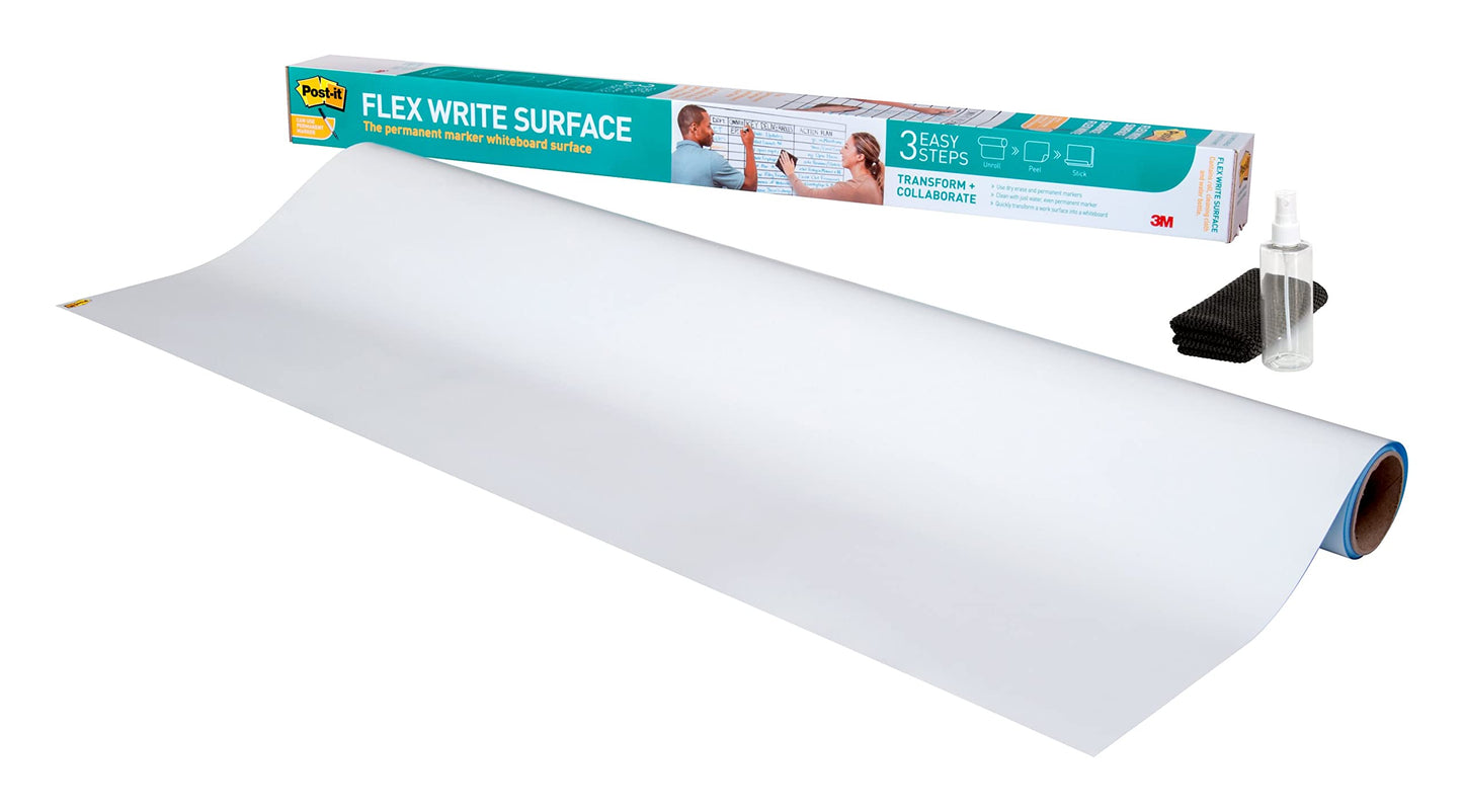 Post-it Easy Erase Permanent Marker Whiteboard Surface Permanent Marker Wipes Away with Water 4 ft X 3 ft White Dry Erase Whiteboard Film