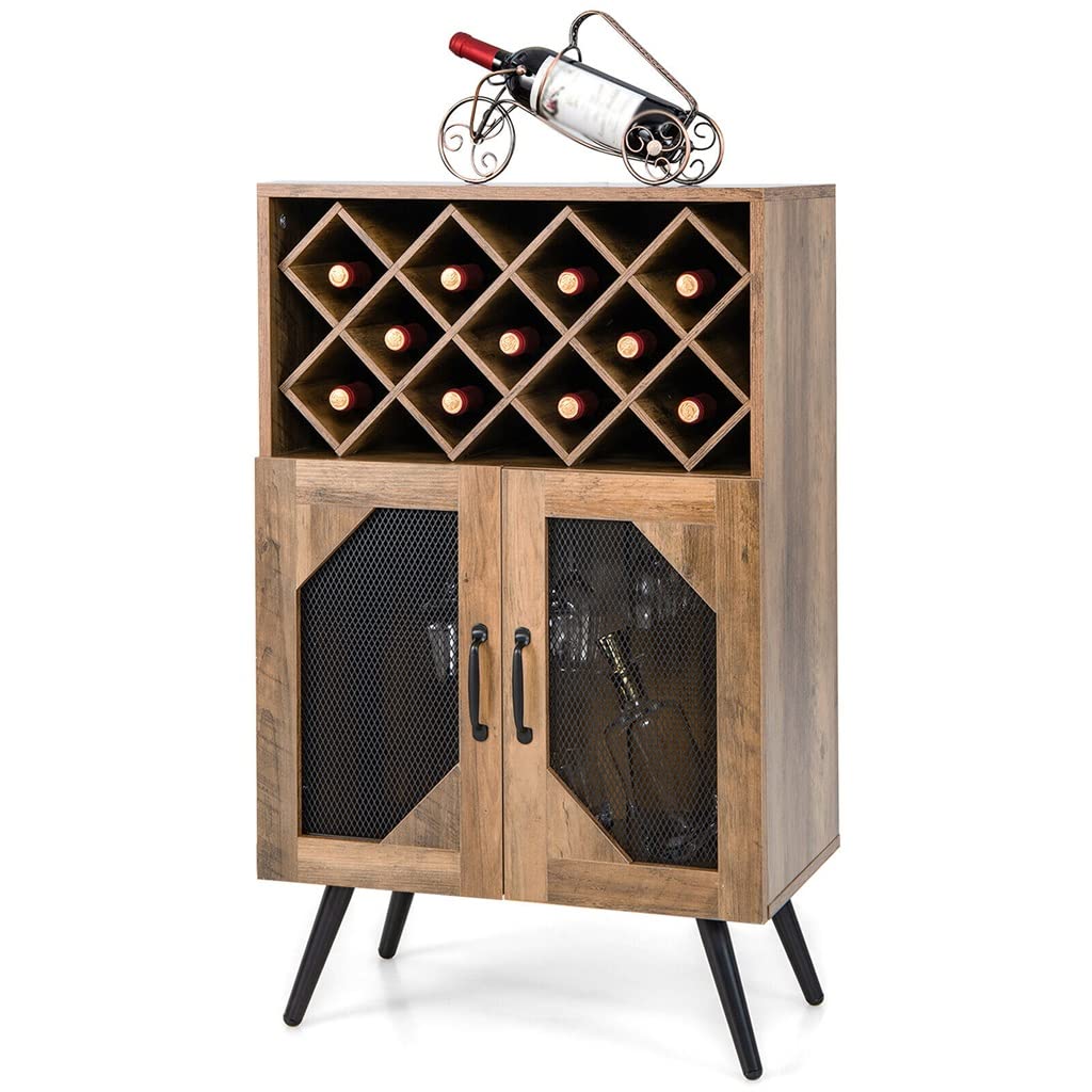 Double Door Kitchen Storage Buffet Sideboard with Wine Rack and Glass Shelf Dining Cabinet (D As Shown)