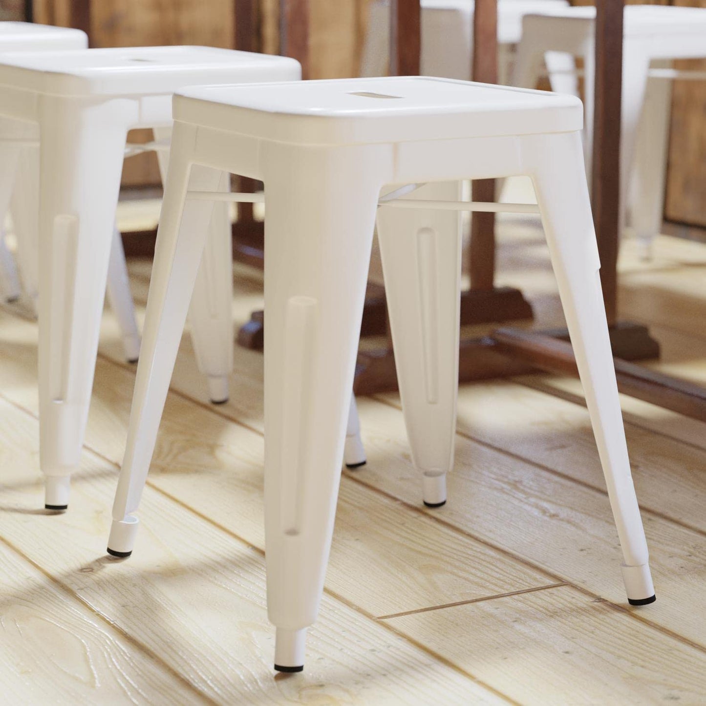 Flash Furniture Metal Dining Table Height Stool - Backless White Kai Commercial Grade Stool - 18 Inch Stackable Dining Chair - Set of 4