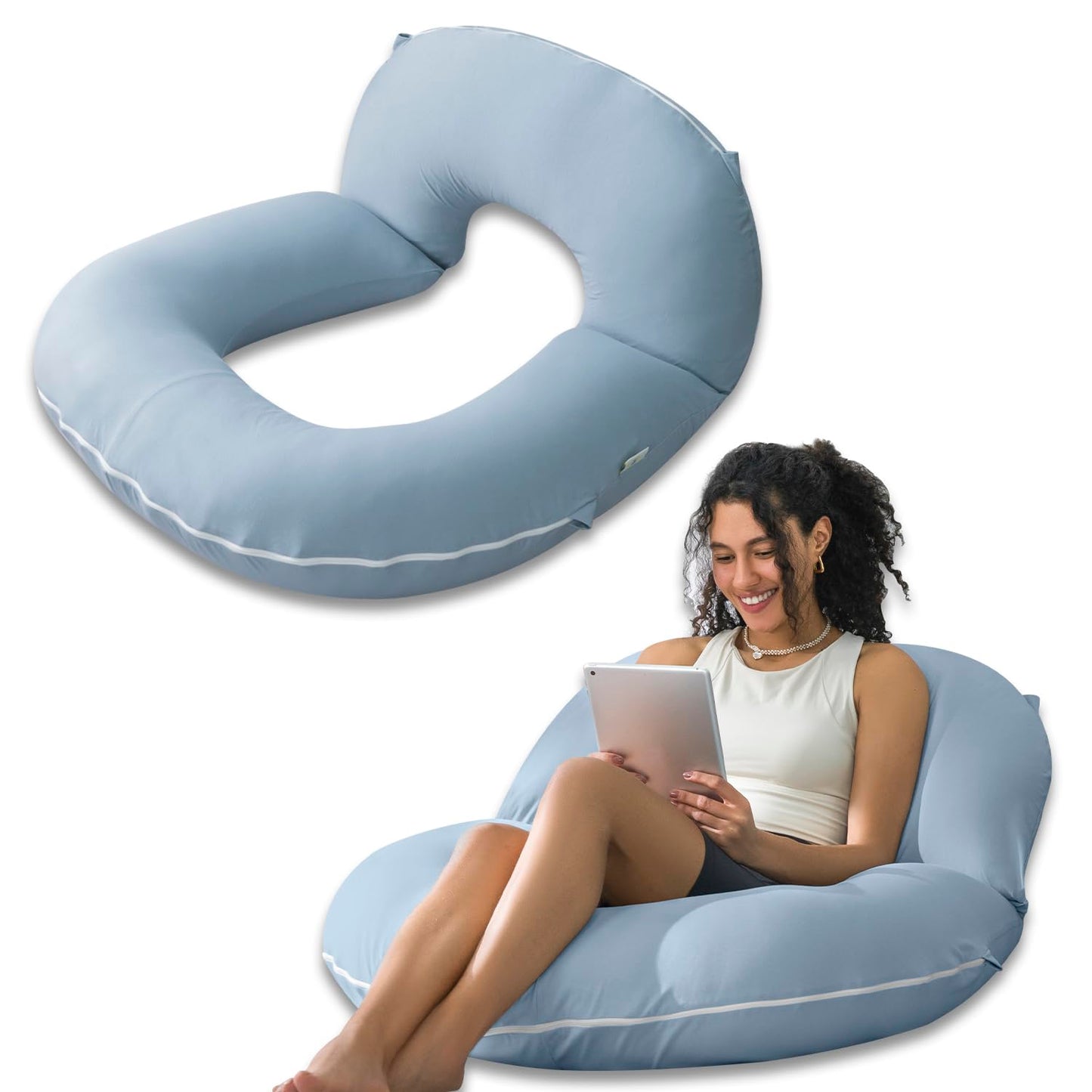 INSEN Reading Pillow, Back Pillow for Sitting in Bed for Reading, Nurse & Relax, Reading Pillow for Adults, Moms & Kids, Sit Up Pillow for Bed, Natural Blue