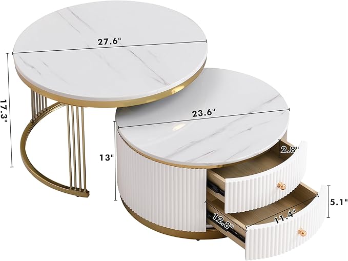 Modern 2 Pieces White Round Nesting Coffee Table