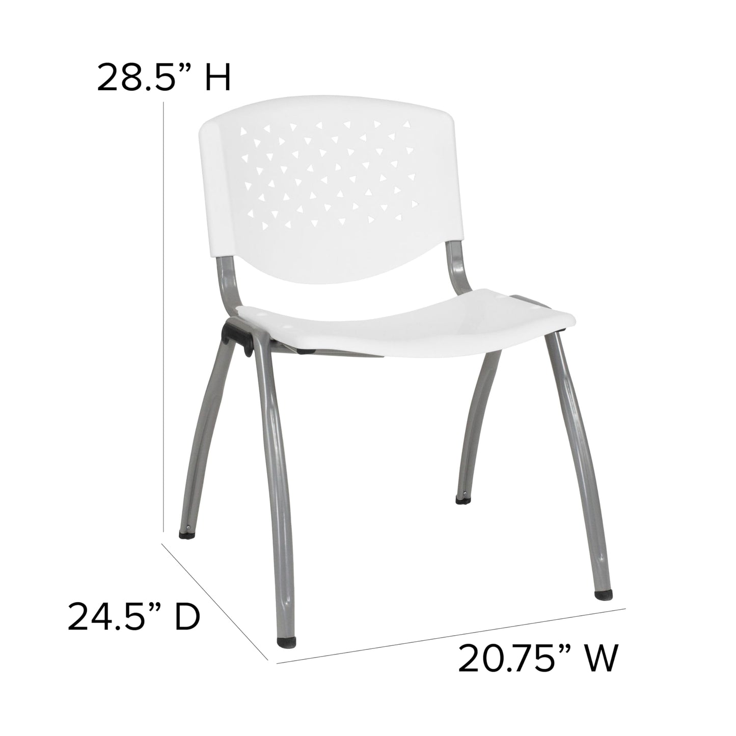 Flash Furniture HERCULES Series 880 lb. Capacity White Plastic Stack Chair with Titanium Gray Powder Coated Frame