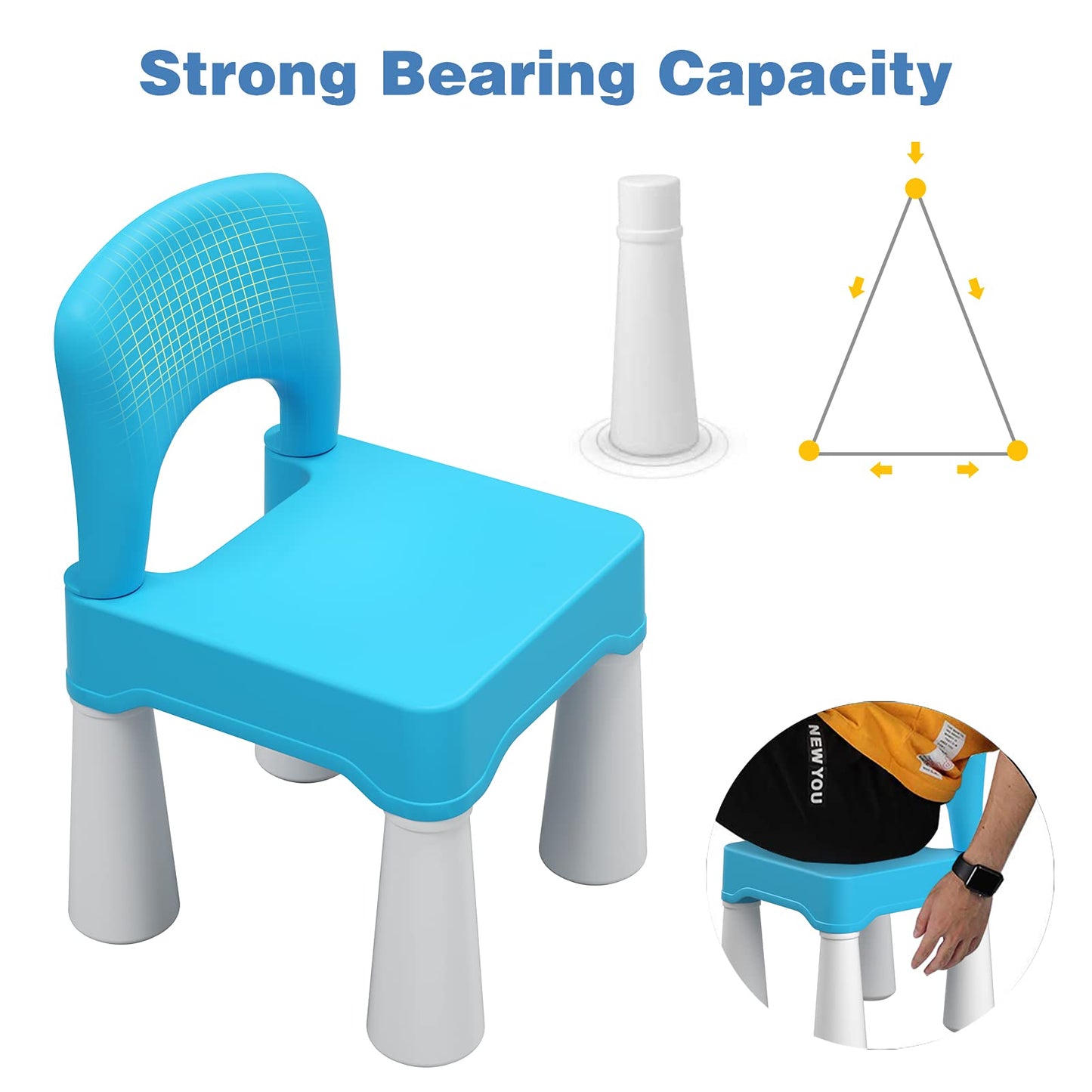burgkidz Toddler Chair for Kids Ages 2-4, Plastic Kids Chair with 9.3" Seat Height, Lightweight & Durable, Easy-Clean for Indoor/Outdoor Use, Favorite Calming Blue for Boys Girls