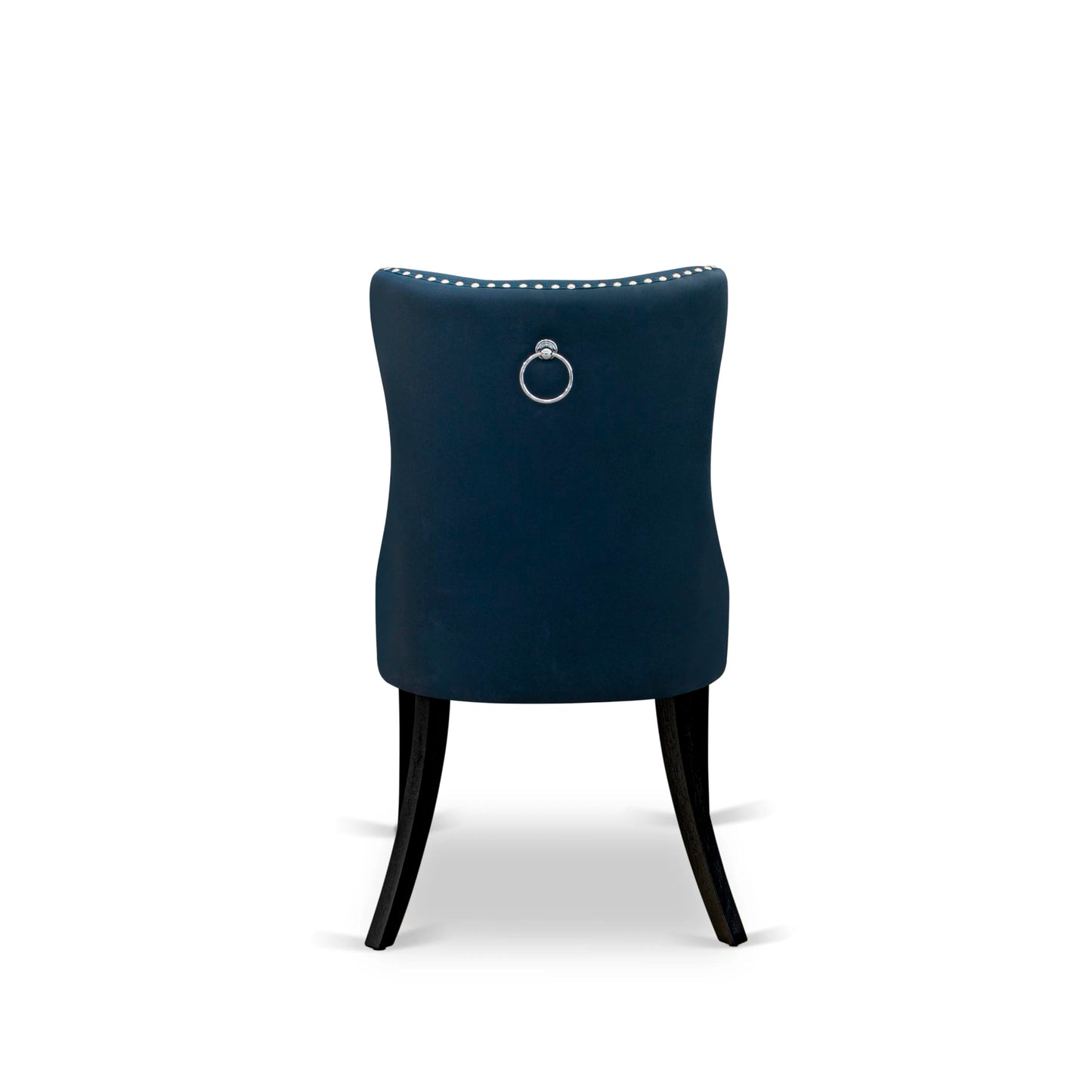 East West Furniture DAP6F29 Dallas Parson Kitchen Chairs - Button Tufted Nailhead Navy Blue Polyester Fabric Padded Dining Chairs, Set of 2, Wirebrushed Black