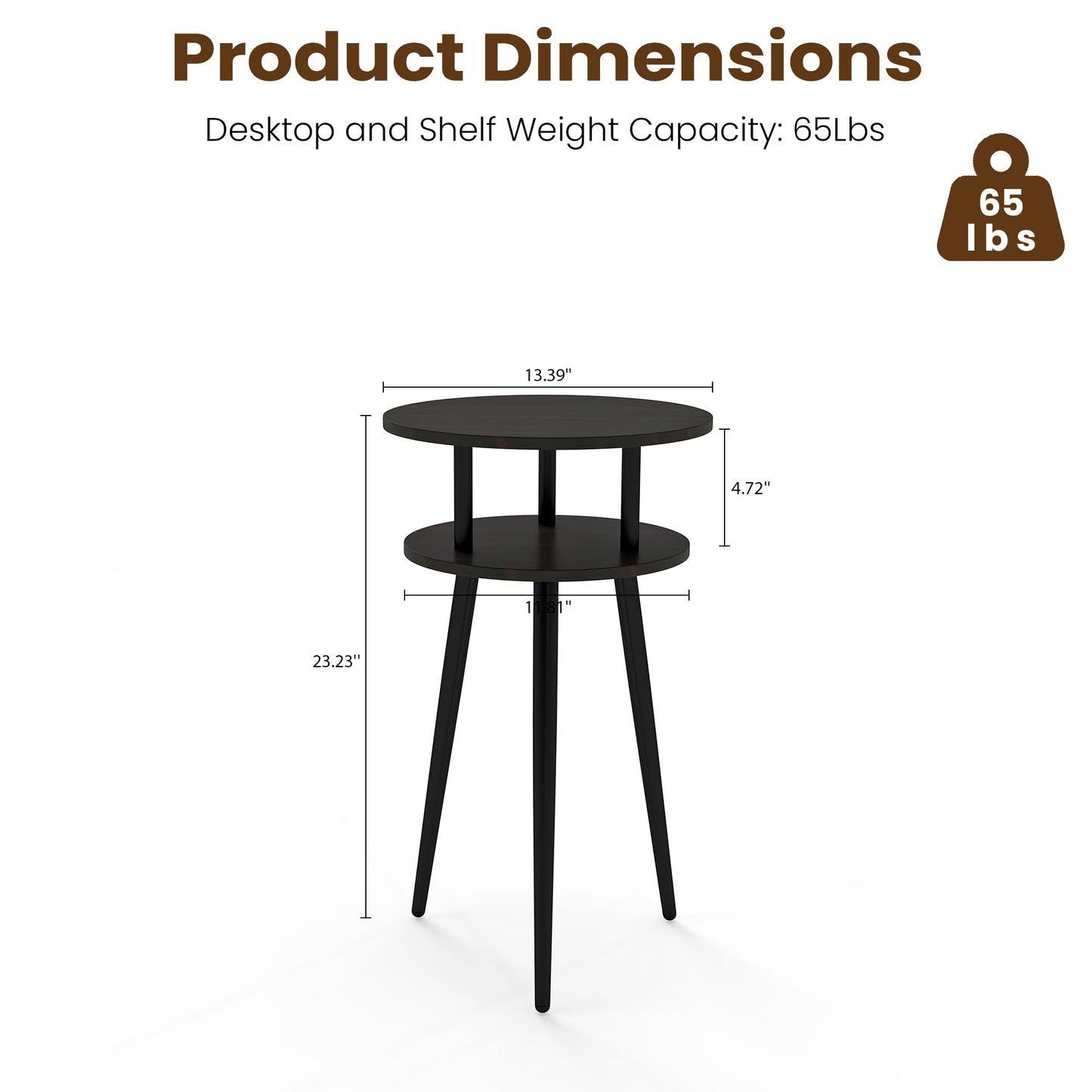 MWOOD Small End Table for Living Room, 2-Tier Round Side Accent Table, Compact Sofa Bedside Table Nightstand, Dark Weathered Expresso Walnut Wood Shelf for Bedroom Corner Small Spaces