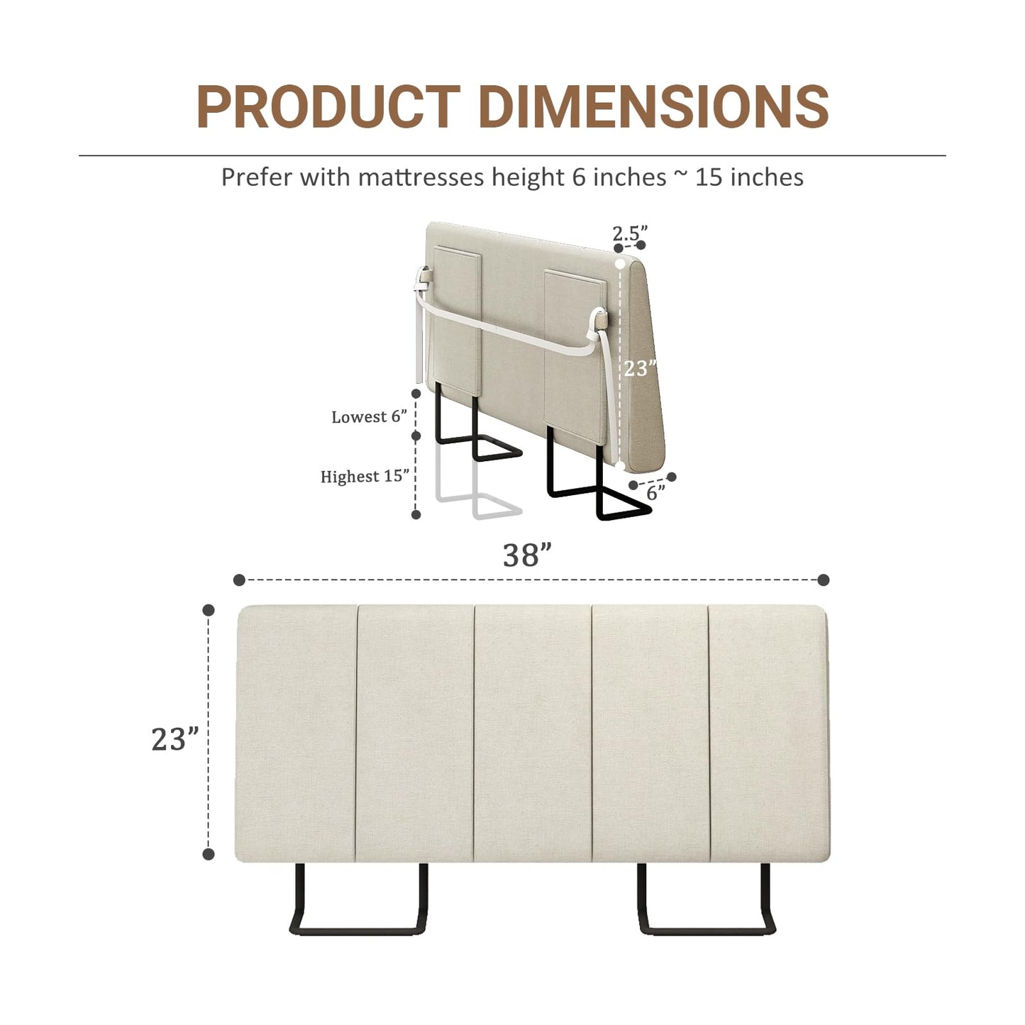 Liiwepo Twin Size Headboard Only-No Assembly, Upholstered Headboard Twin Size Linen Fabric Modern Style Headboards Extra-Thick, Beige