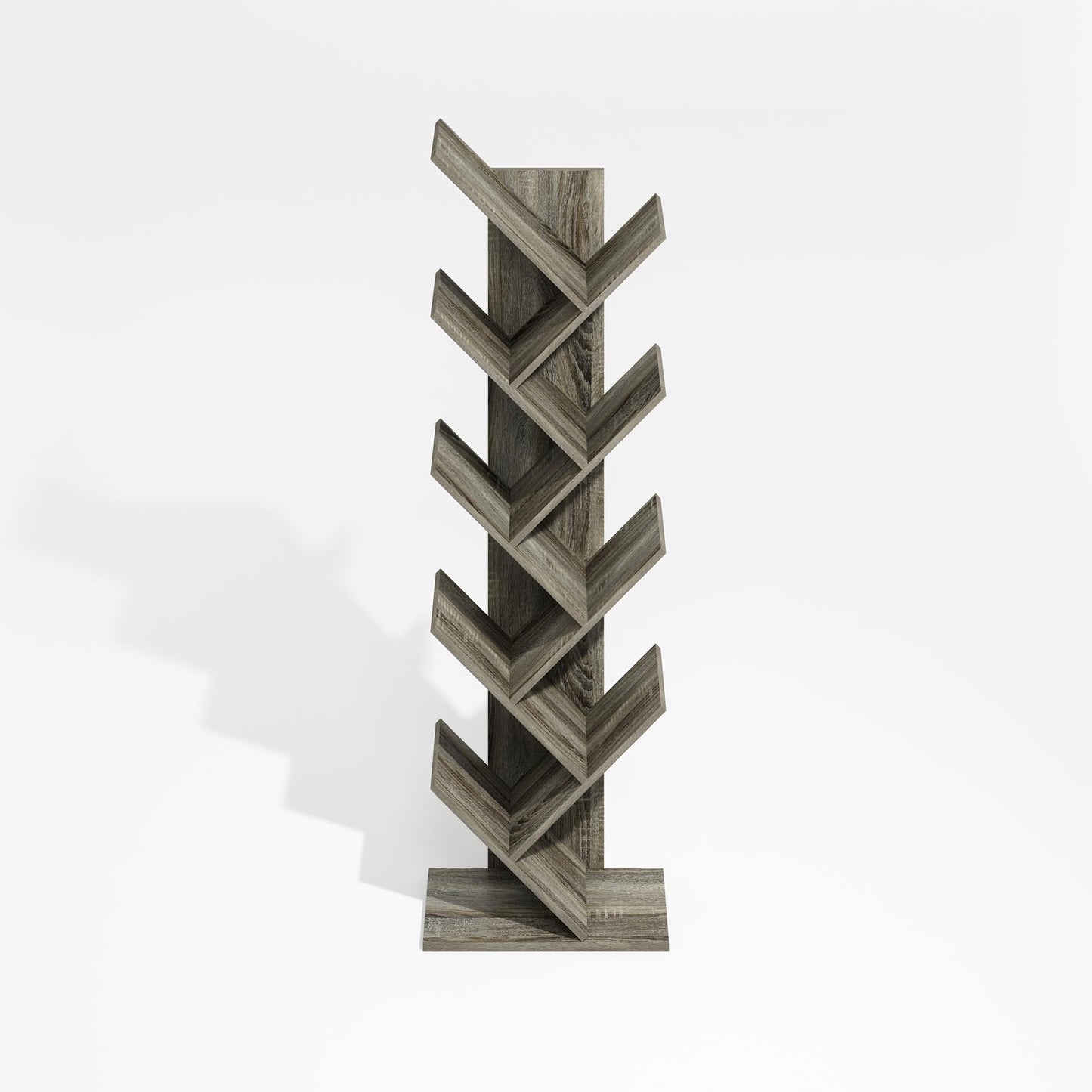 Furinno Tree Book Shelf, 9-Tier Bookshelf, Tree Bookcase for Room Decor, 8.4 x 15.7 x 50.9, for Living Room, Bedroom, Home Office, Grey Oak