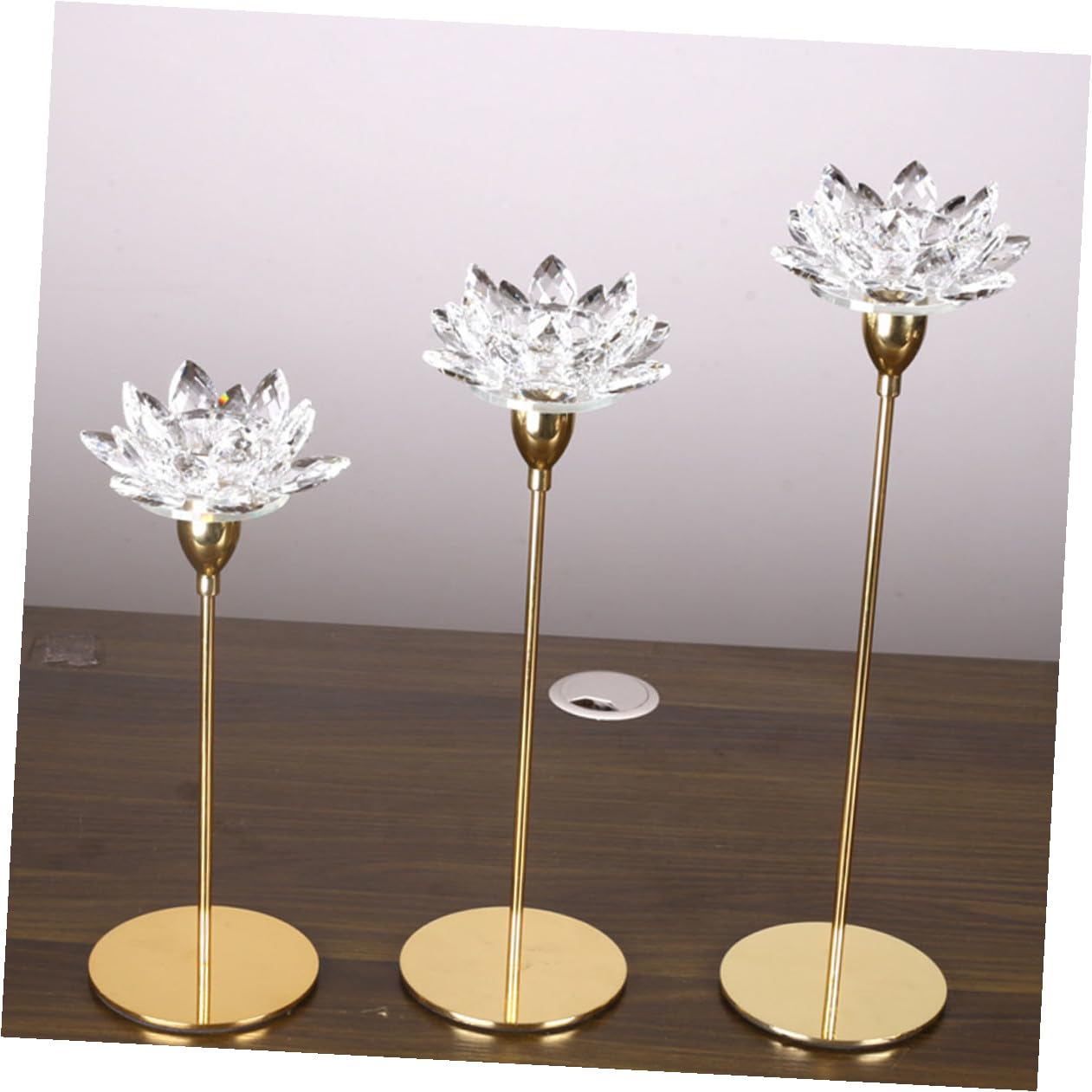 TOVINANNA Modern Simple Metal Candle Holder Small Crystal Lotus Candlestick Decorative Golden Wedding Candle Stand for Dining Room and Romantic Candlelight Dinner
