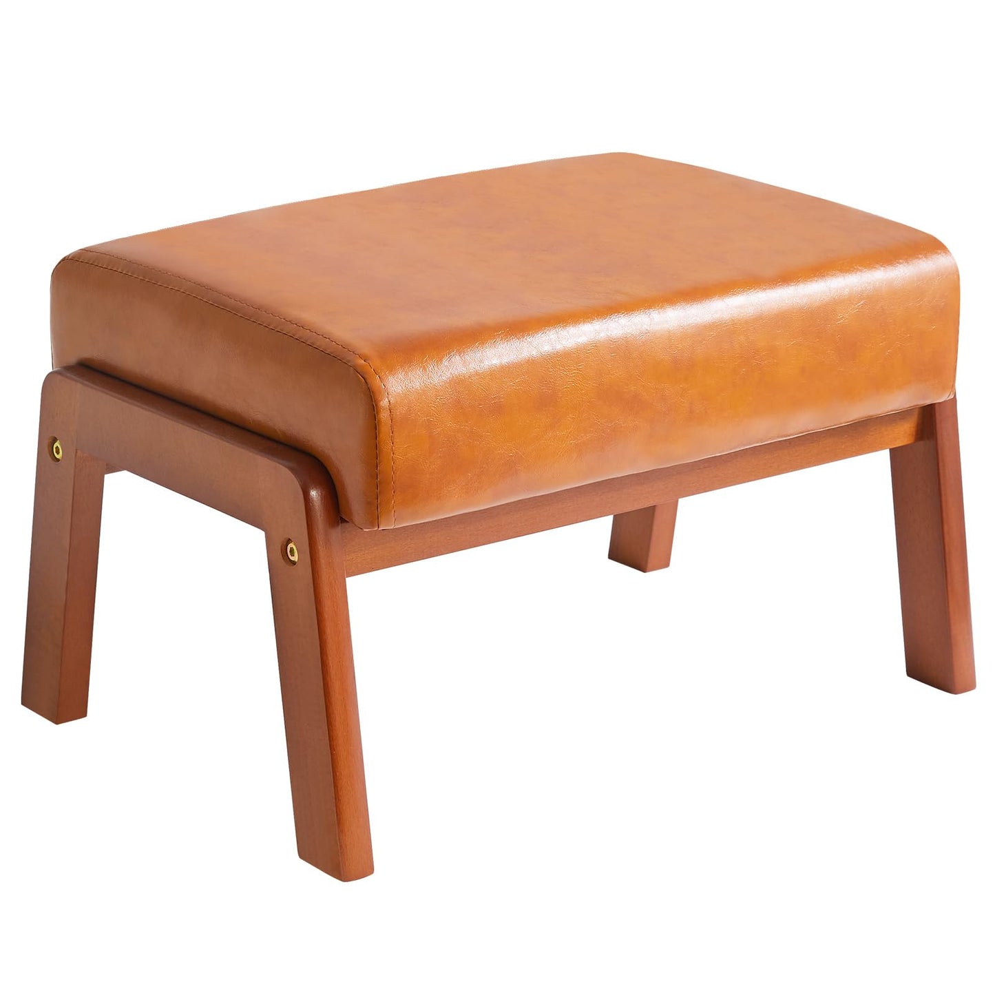 IBUYKE 10.2” H Small Foot Stool Ottoman, Rectangle PU Faux Leather Foot Rest with Padded Seat and Wood Legs, Modern Ottoman Foot Rest for Living Room Bedroom Couch Office, Yellowish-Brown WBD013J