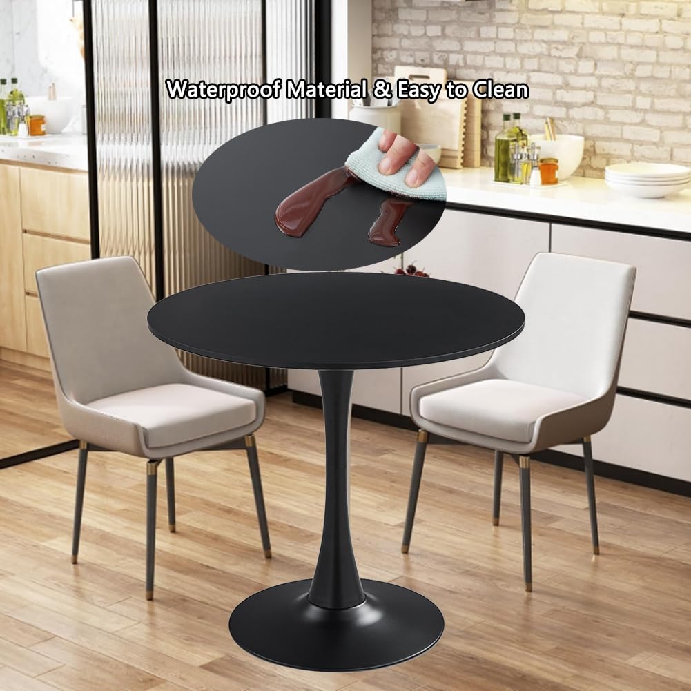 HYYTEIBL 23.4" Tulip Dining Table, Black, Perfect for 2-4 People, Mid-Century Modern Style, Round MDF Top with Sturdy Base for Dining Room, Living Room, Cafe