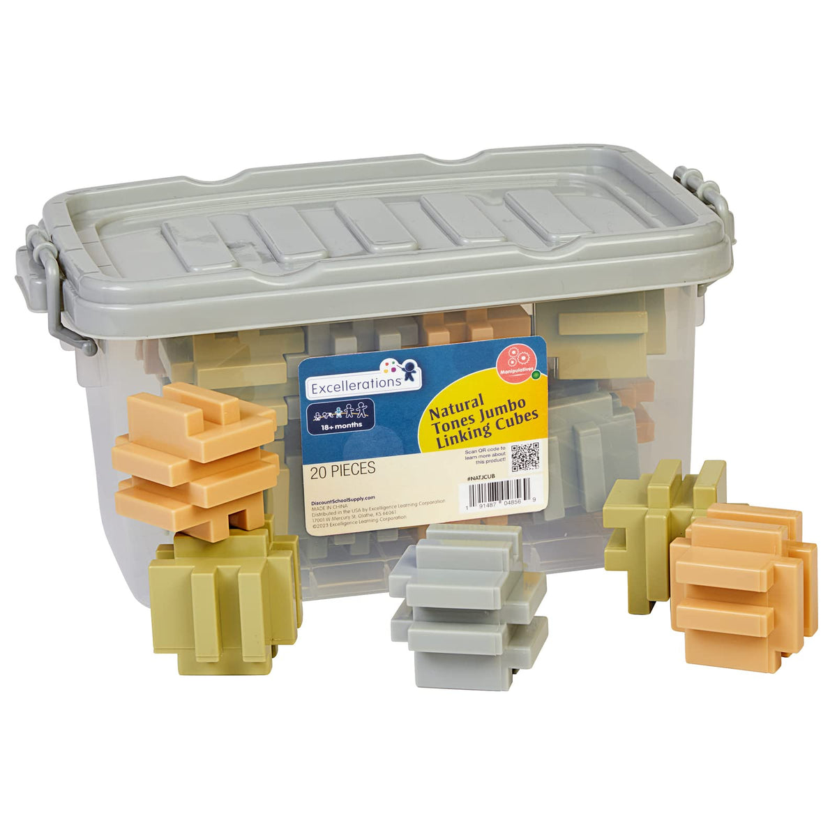 Excellerations Natural Tones Jumbo Linking Cubes - 20 Pieces