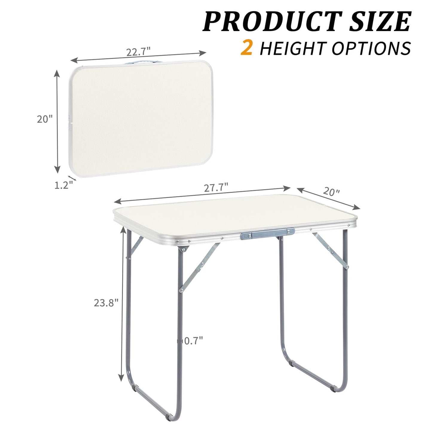 GODECOR 2.0 Ft Folding Portable Camping Table Small Folding Portable Camping Table, Adjustable Height, Outdoor Waterproof Aluminum Lightweight Suitcase Table for Picnic, BBQ, Beach, Dining