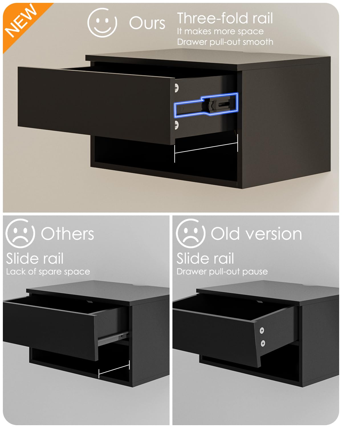Floating Nightstand, Small Modern Floating Nightstand with Drawer, Floating Shelves for Bedroom, Bathroom (Black)