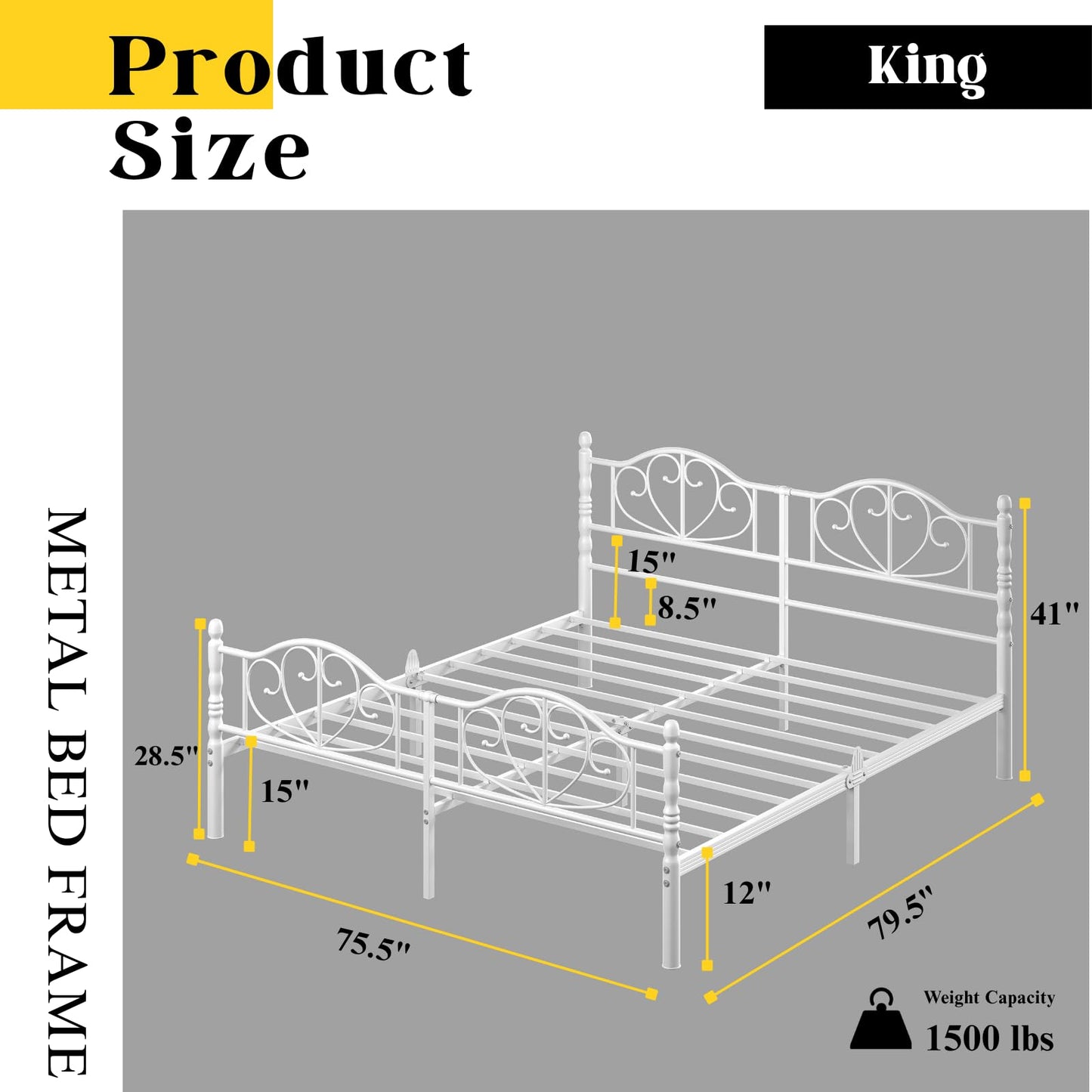 Goltriever 12 Inch King Platform Bed Frame with Victorian Style Headboard and Footboard, Heavy Duty Metal Bed Frame No Box Spring Needed, Noise Free, Easy Assembly, White