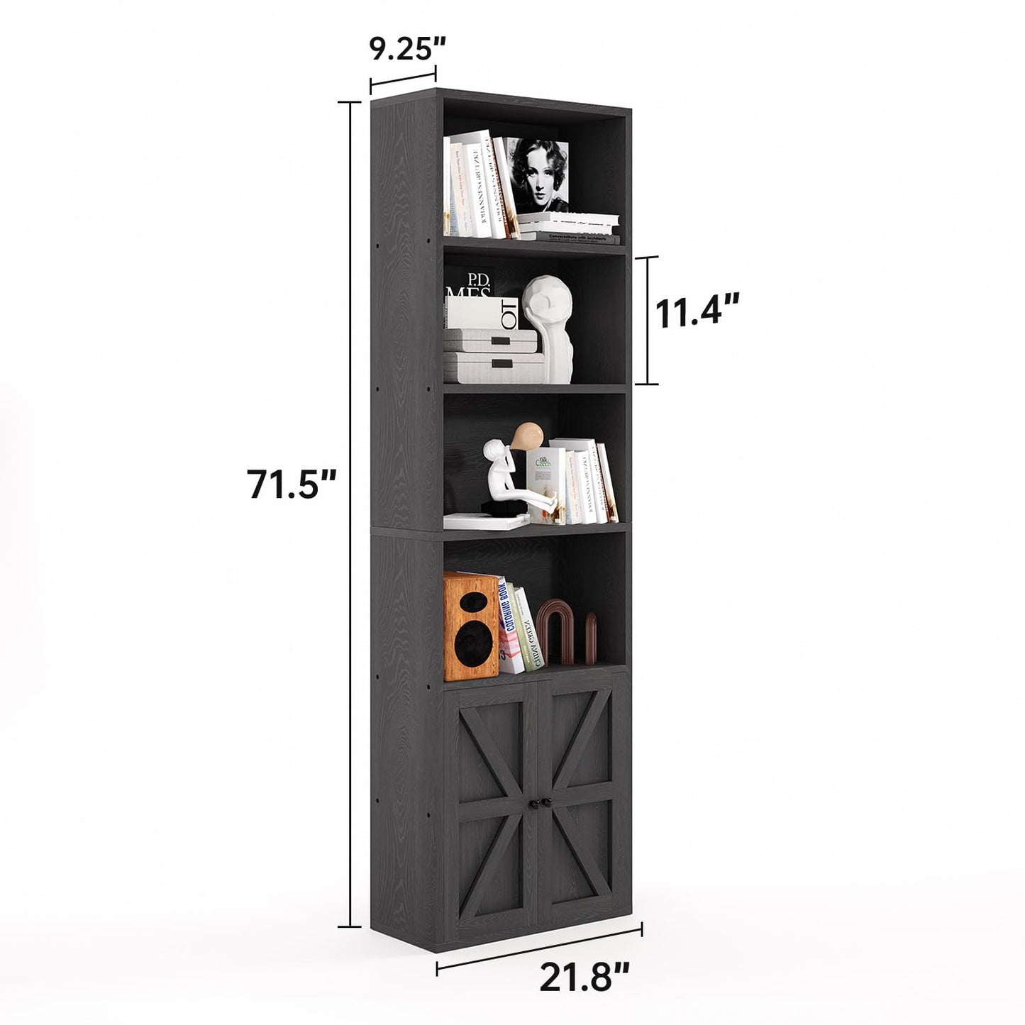 MXV 6-Tier Bookshelf and Bookcase Set of 2, Wooden Bookshelves with Cabinet Doors, Floor Bookshelves and Office Storage Cabinets for Home Office, Living Room (Black 2 Pack, 6-Tier)