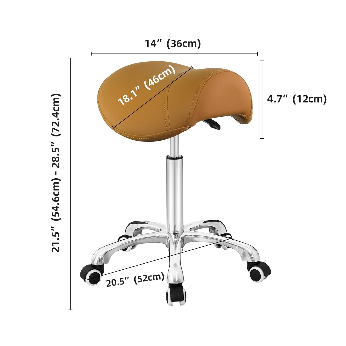 Antlu Saddle Stool Rolling Chair for Medical Massage Salon Kitchen Spa Drafting,Adjustable Hydraulic Stool with Wheels (Without Backrest, Camel)