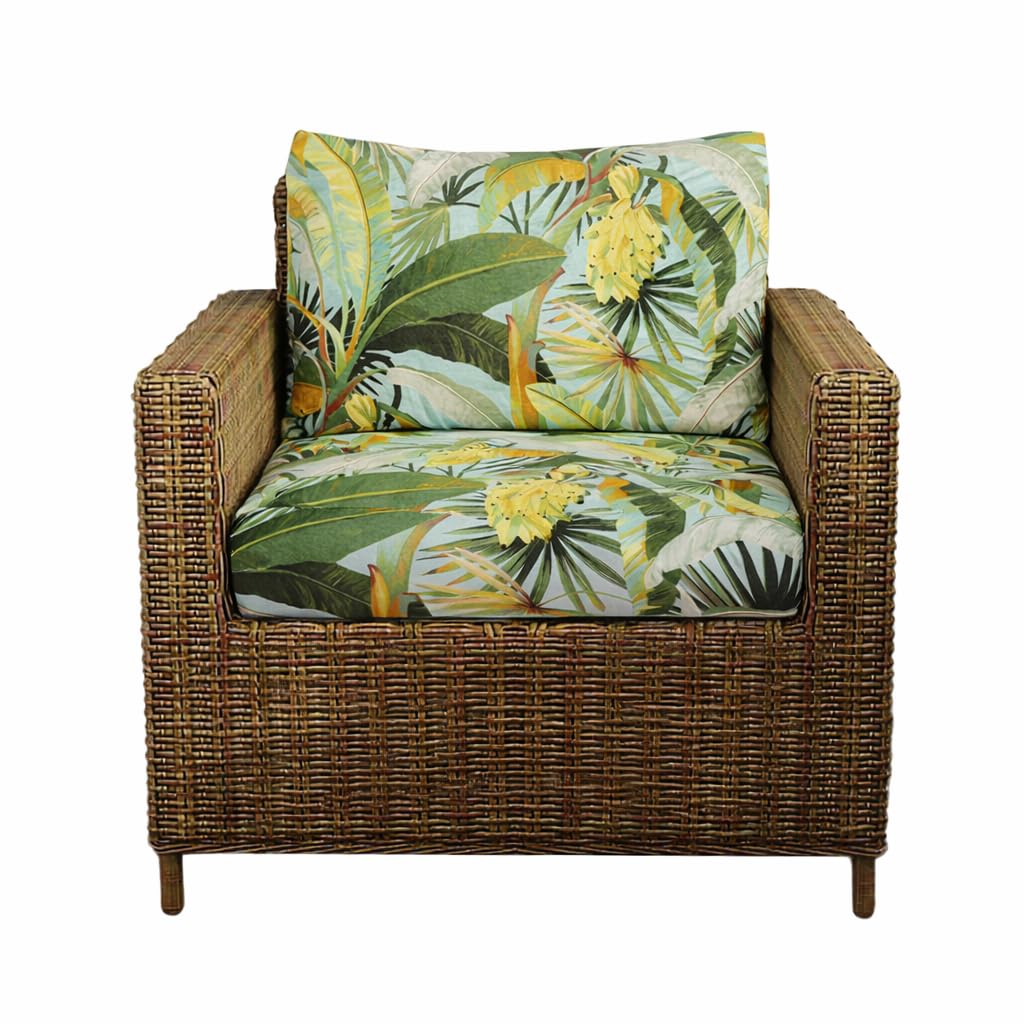 2 Piece Patio Cushion Covers, Stretch Outdoor Couch Cushion Slipcovers Replacement for Seat & Backrest, Washable Furniture Protector with Elastic Bottom for Wicker Patio Furniture, Banana Leaves