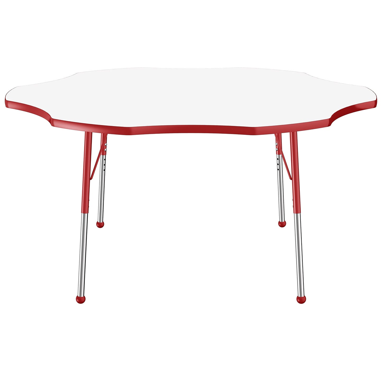 FDP Dry-Erase Flower Activity School and Office Table (60 inch), Standard Legs with Ball Glides for Collaborative Spaces, Adjustable Height 19-30 inches - Whiteboard Top, Red Edge and Matching Legs