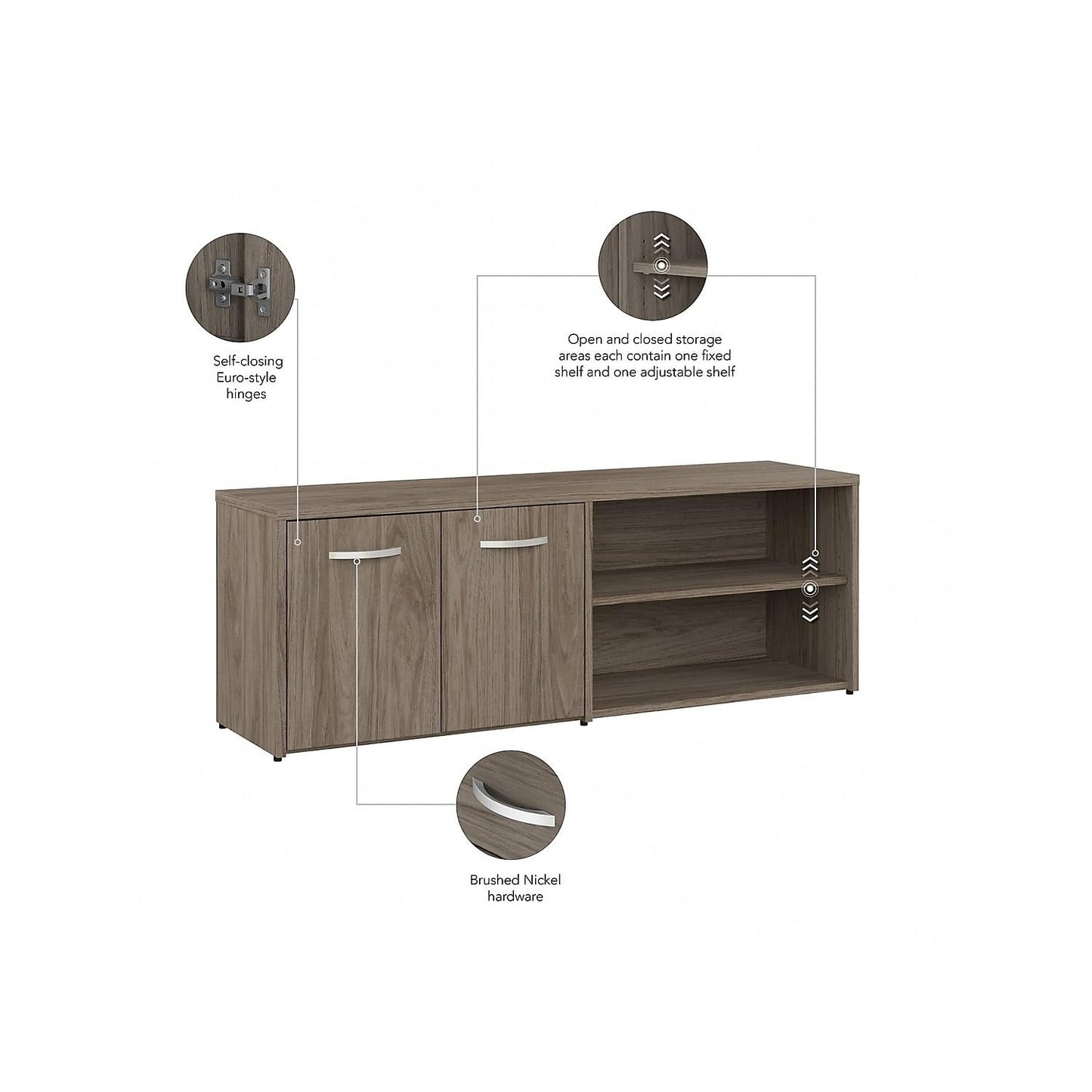 Bush Business Furniture Studio C Low Storage Cabinet with Doors and Shelves in Modern Hickory, Organization for Home or Professional Office