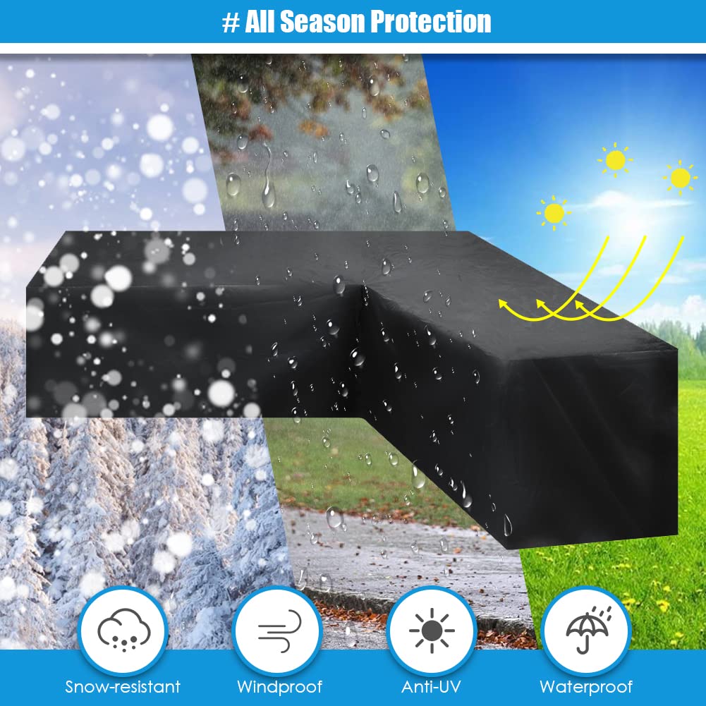 Gicov Patio Sectional Sofa Cover Waterproof V Shape Furniture Cover Outdoor Couch Cover Heavy Duty Garden Furniture Protector with Windproof Strap