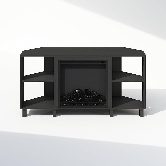 Furinno Jensen Fireplace TV Stand, NO Heat Decorative Electric Fireplace Corner