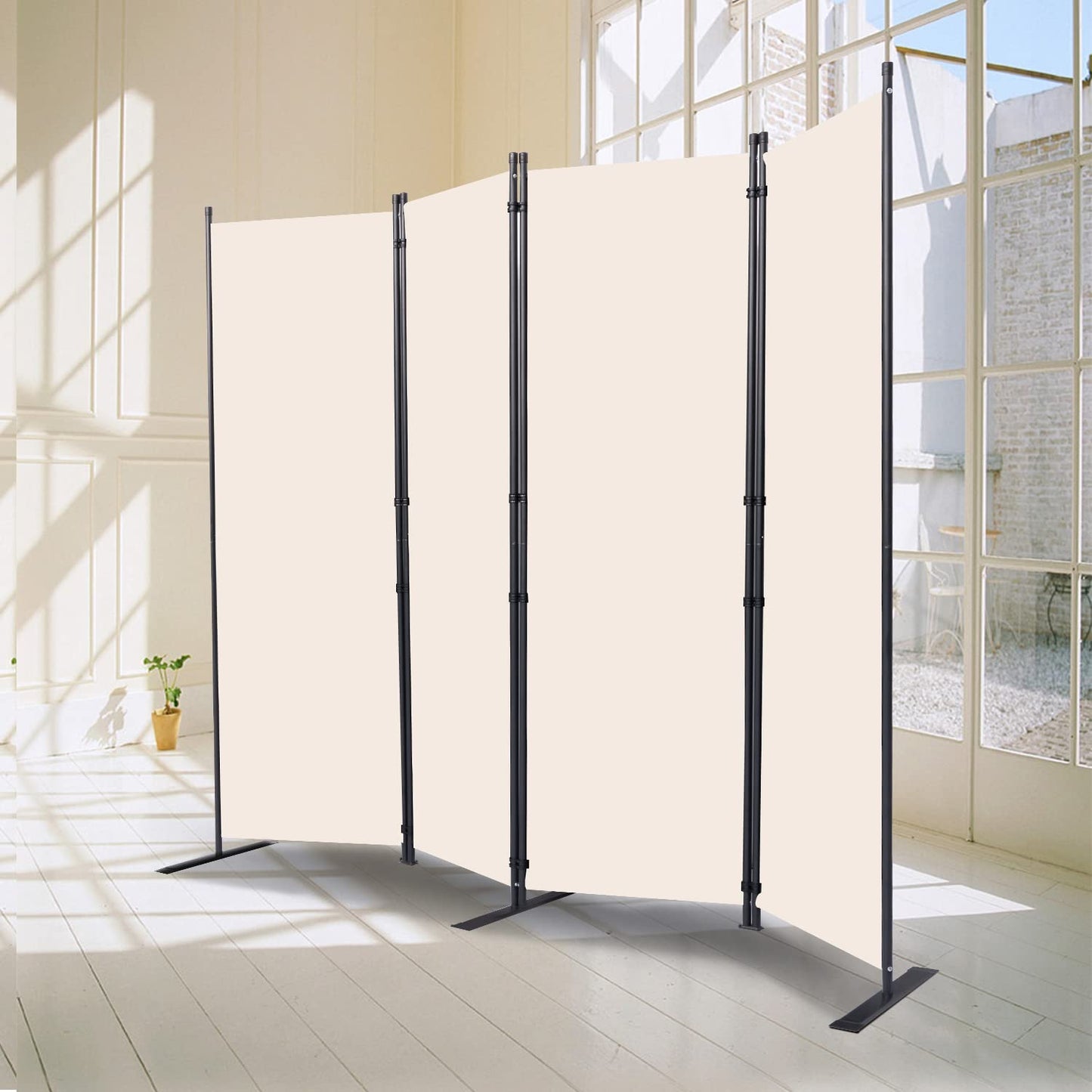 CHOSENM Room Divider, 4 Panel Folding Privacy Screens with Wider Support Feet, 6 Ft Portable Room Partition for Room Separator, 88" W X 71" H, Beige