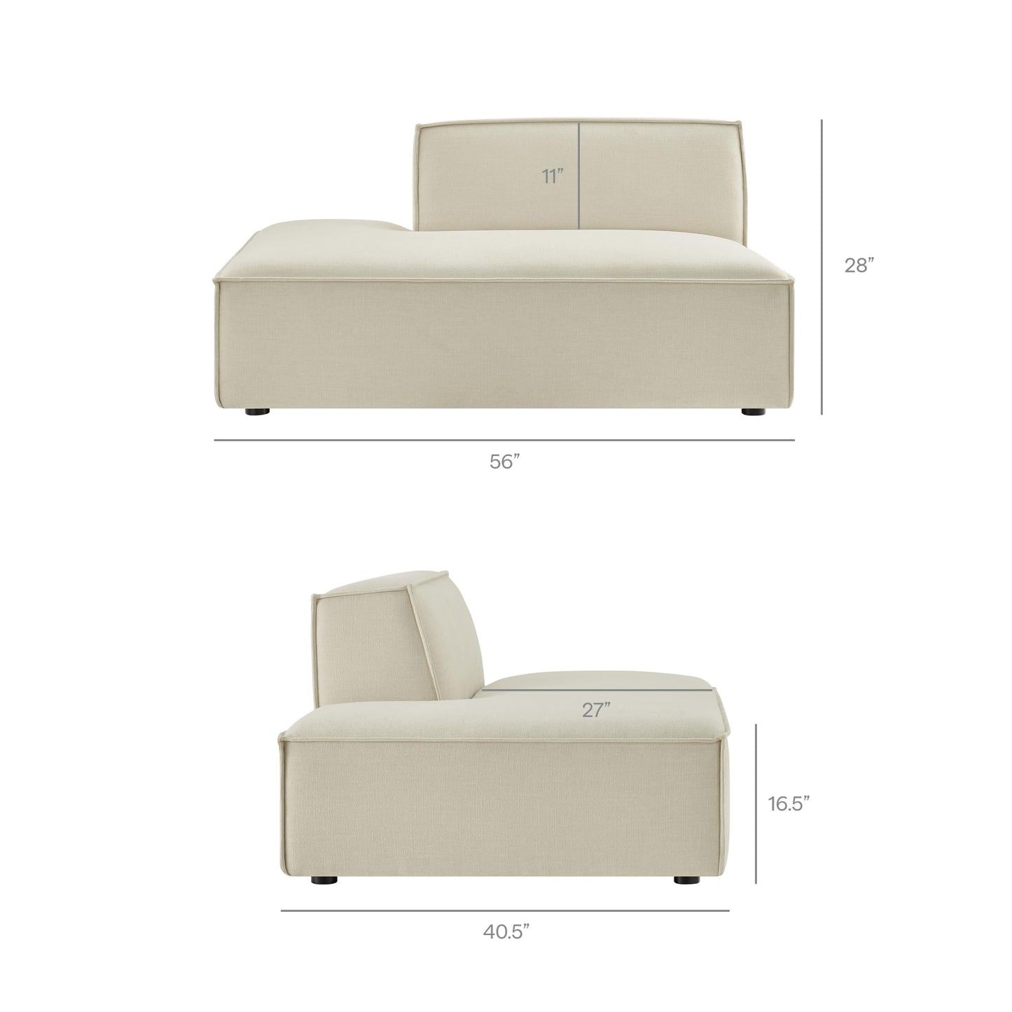 Modway Restore Performance Fabric Upholstered 4-Piece Modular L-Shaped Armless Sectional Sofa in Ecru – Low Profile Couch with Coil Seat Support and French Piping
