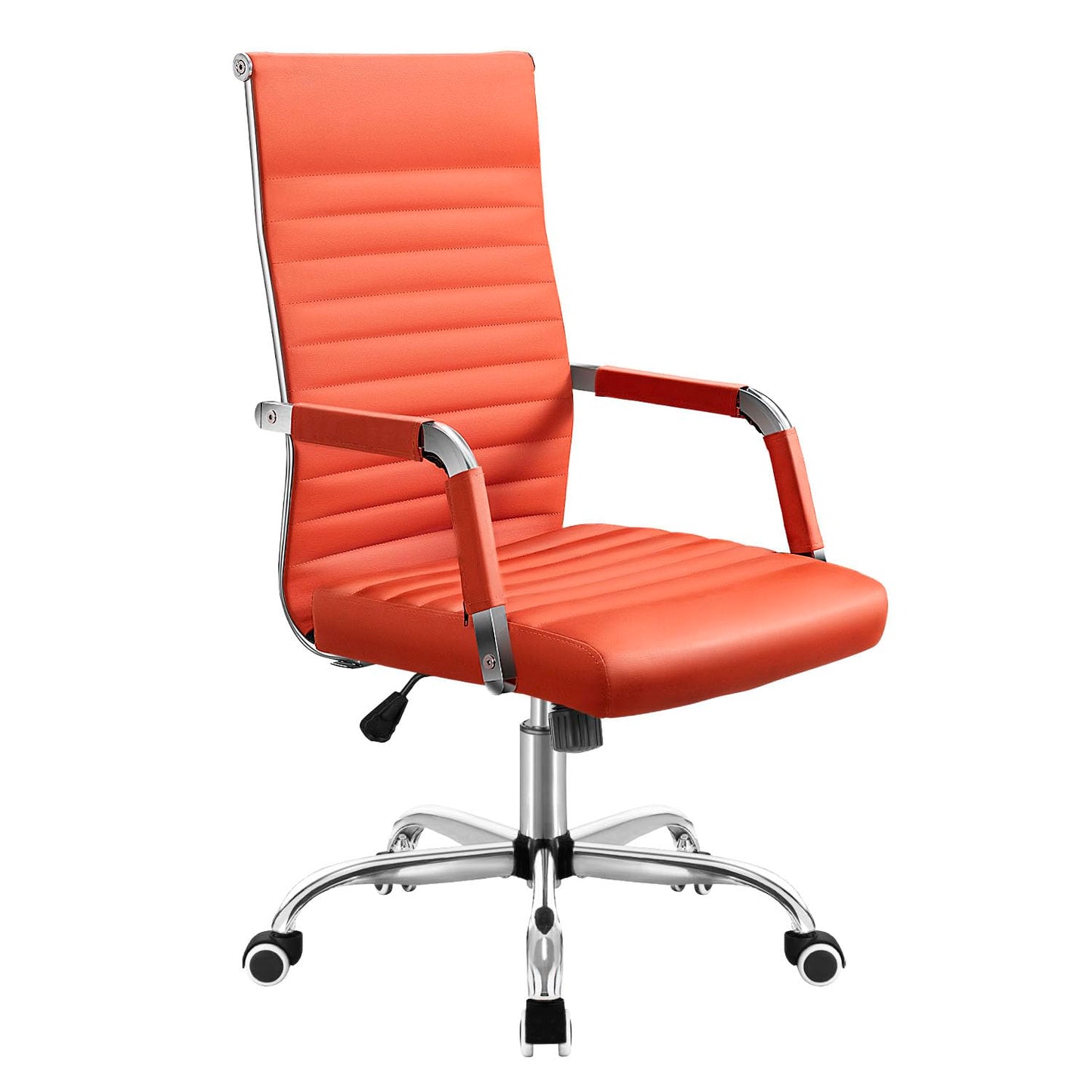Shahoo Ribbed Office Chair, Mid-Back PU Leather Office Chair Executive Task Chair with 360° Swivel Wheels for Conference Room, Home Offices (Orange)