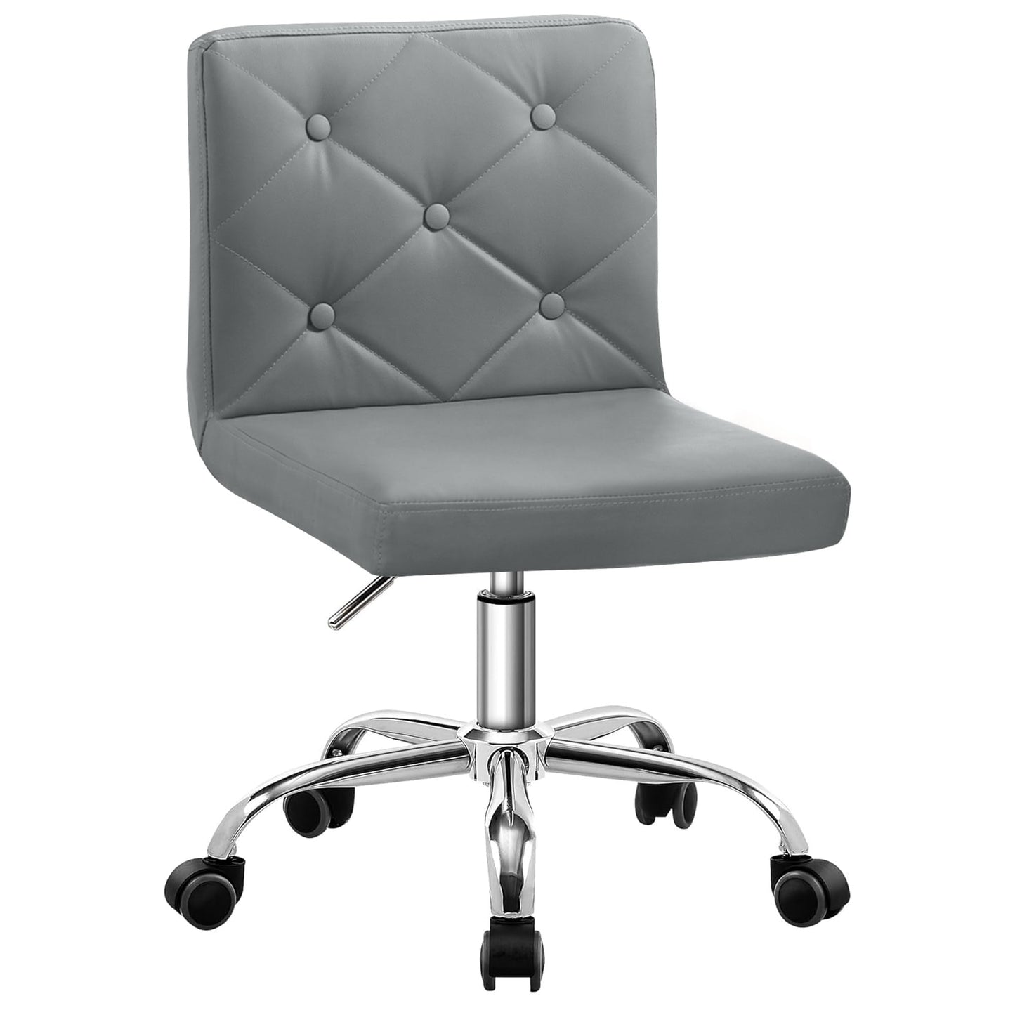 VECELO PU Leather Mid-Back Armless Desk Chair Adjustable Height 360° Rolling Swivel for Home Office Work, Grey