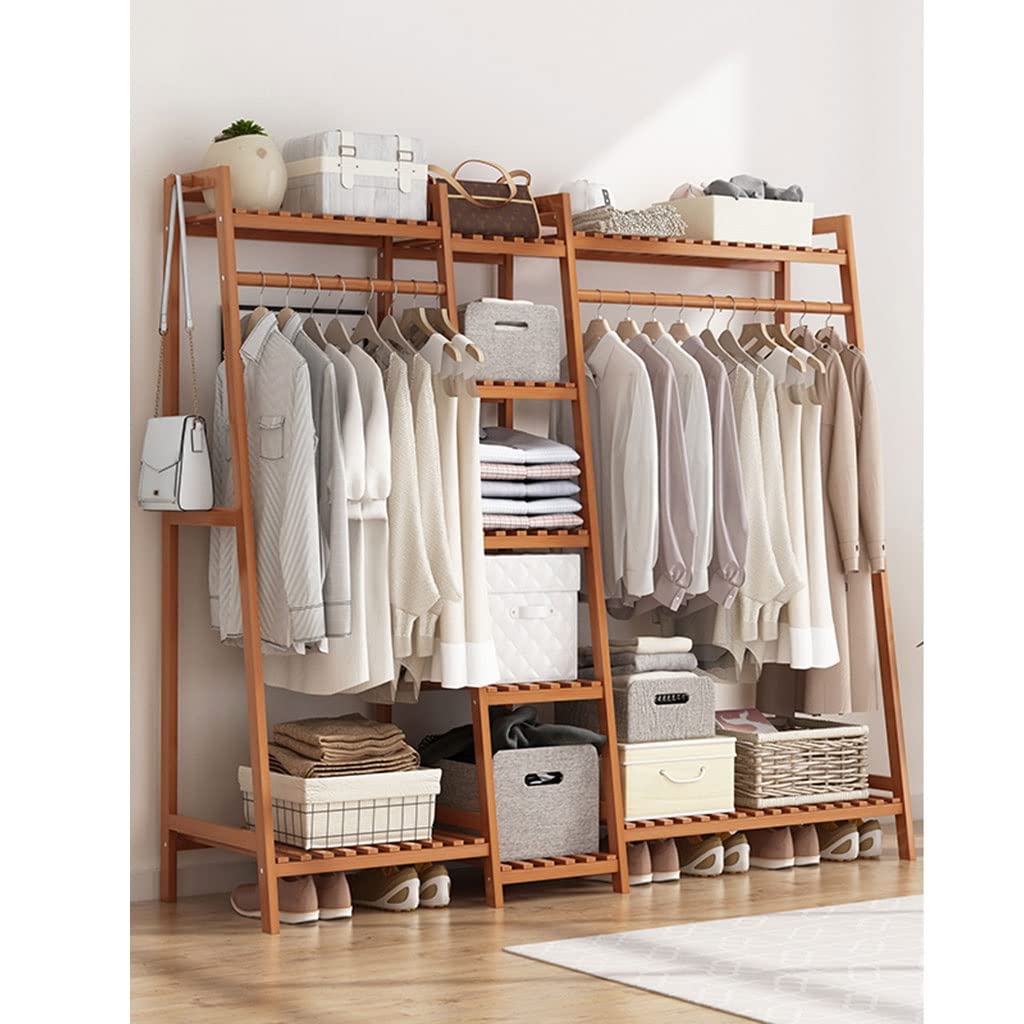 Clothes Rack Bamboo Coat Rack with Clothes Rail Multifunctional Bedroom Cloakroom Free Standing Coat Hanger for Bedroom Hallway Entryway