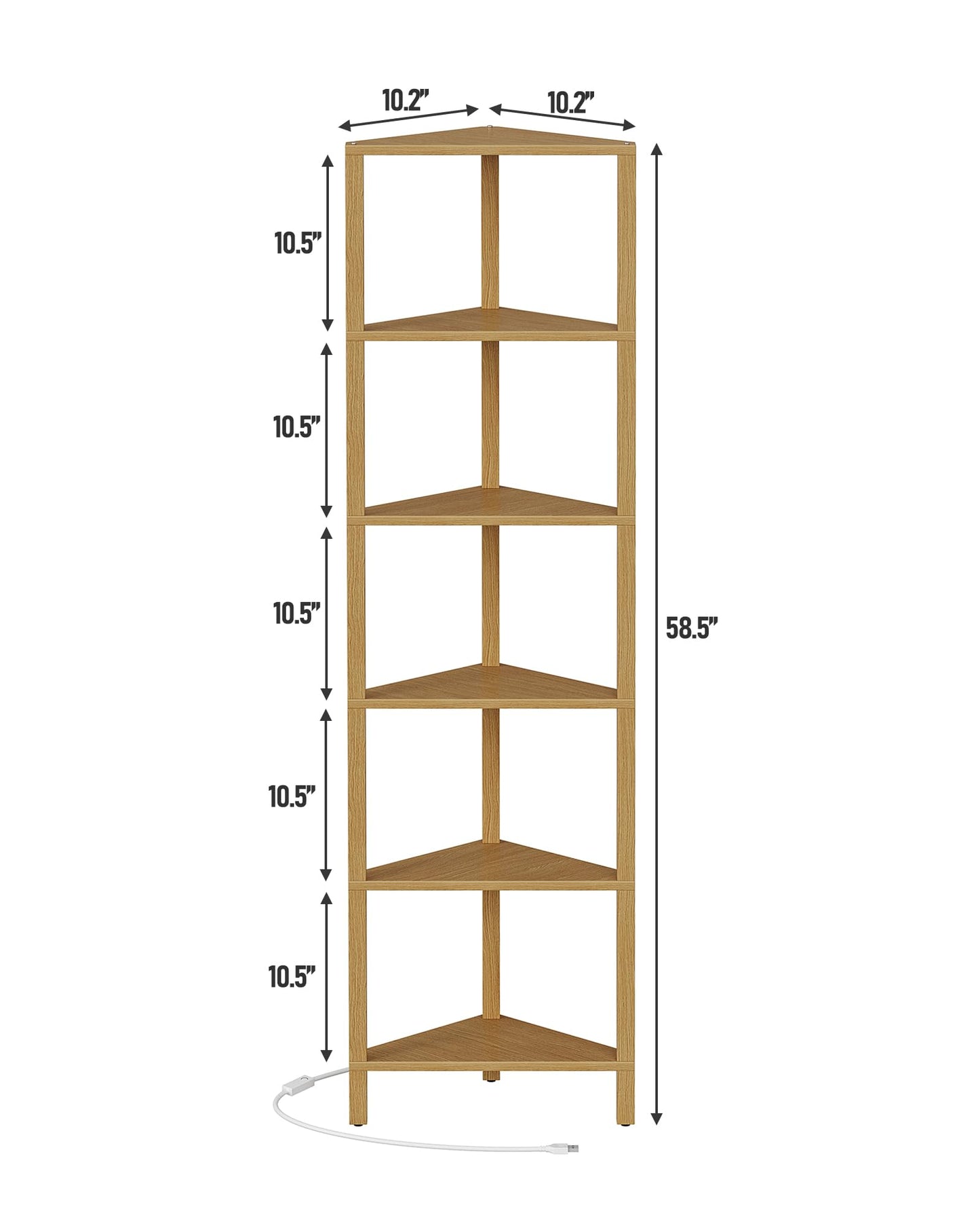 TUTOTAK Corner Shelf with LED Light, 6-Tier Corner Bookshelf for Small Space, Narrow Display Corner Shelf Stand with Storage Rack, for Living Room, Bedroom, Natural BS05BN006L